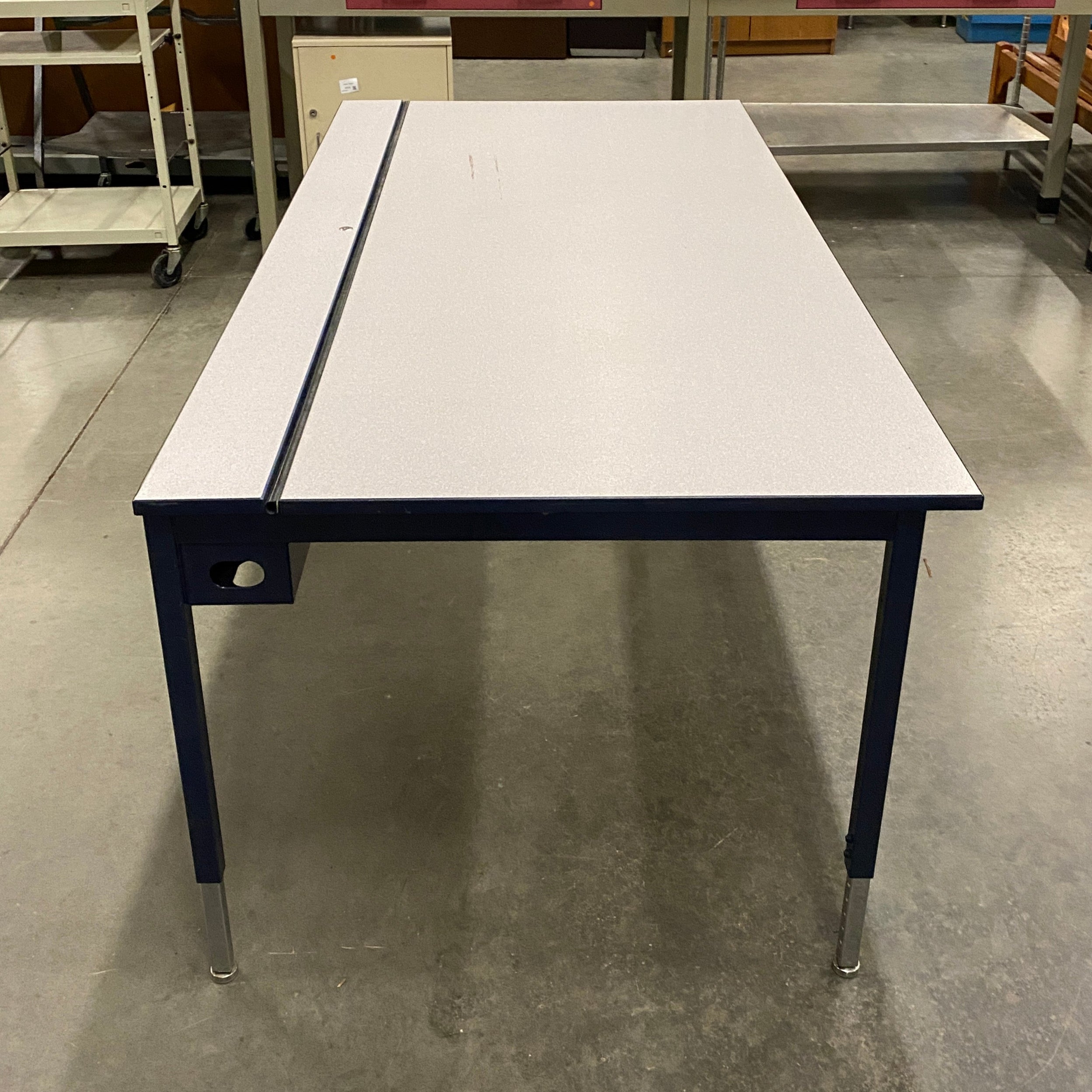 Grey Top Blue Metal Base Desk