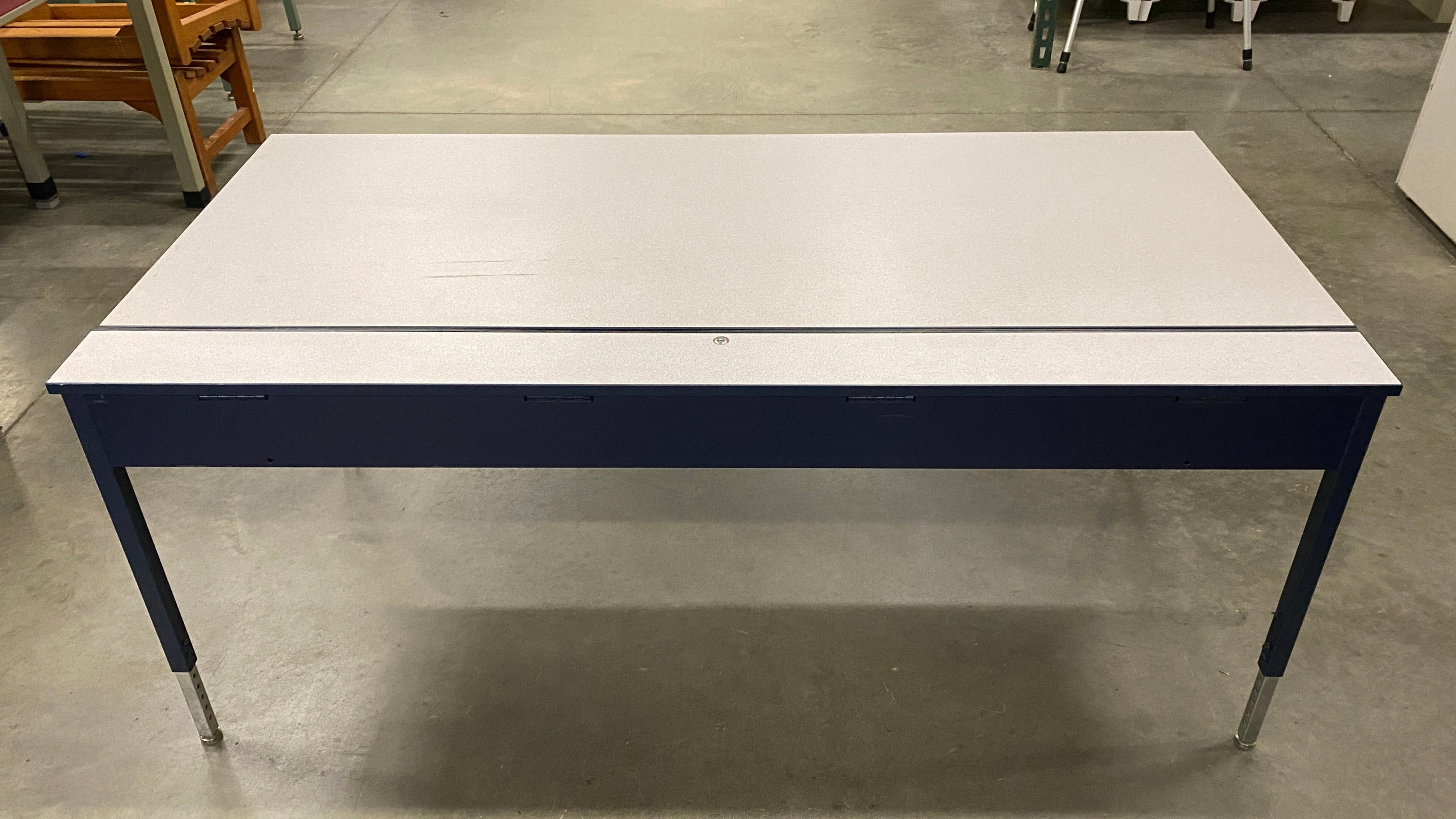 Grey Top Blue Metal Base Desk