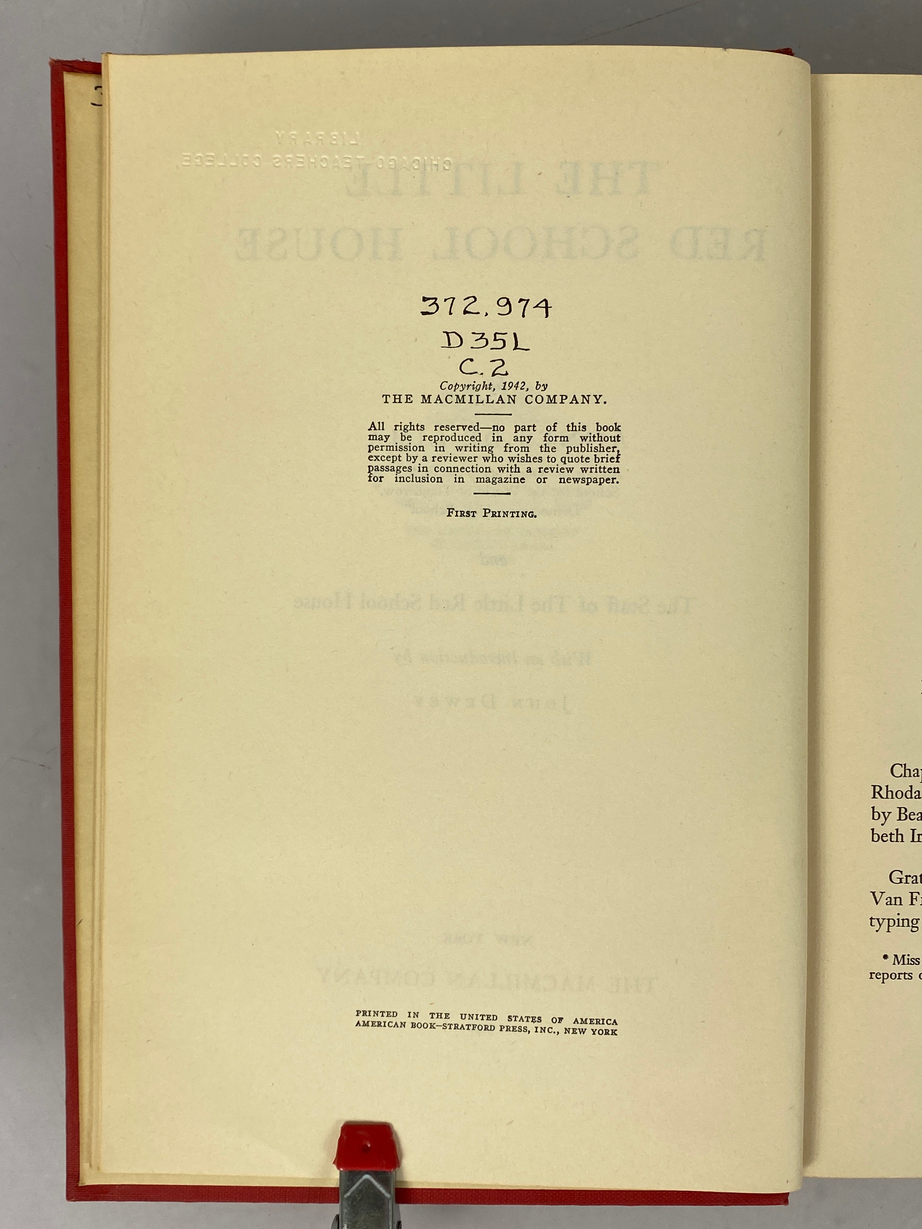 The Little Red School House by Agnes De Lima 1942 Ex-Library HC