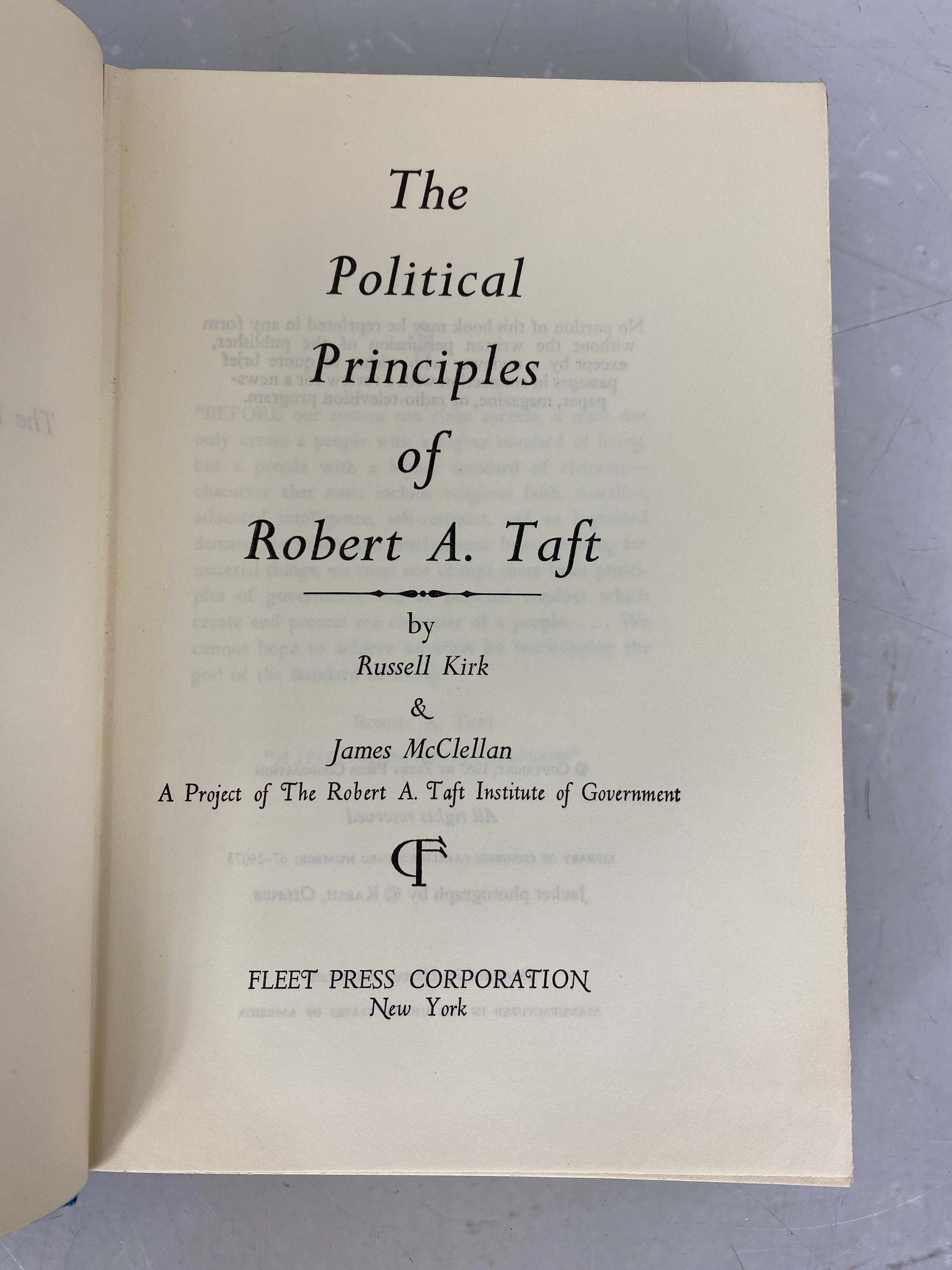The Political Principles of Robert A. Taft by Kirk and McClellan 1967 HC DJ