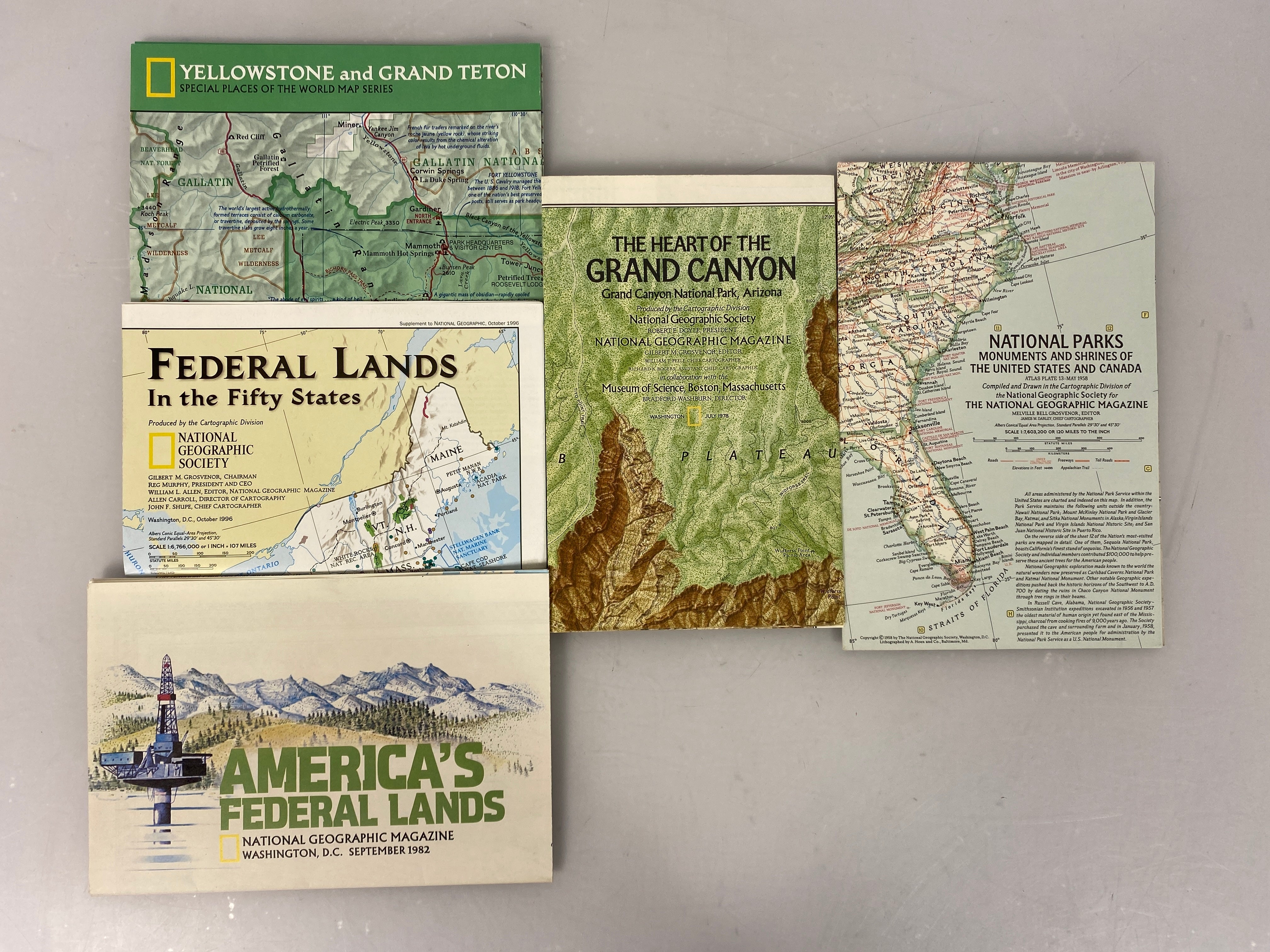 5 Nat Geo Maps: America's Federal Lands/Nat'l Parks & Monuments/Grand Canyon