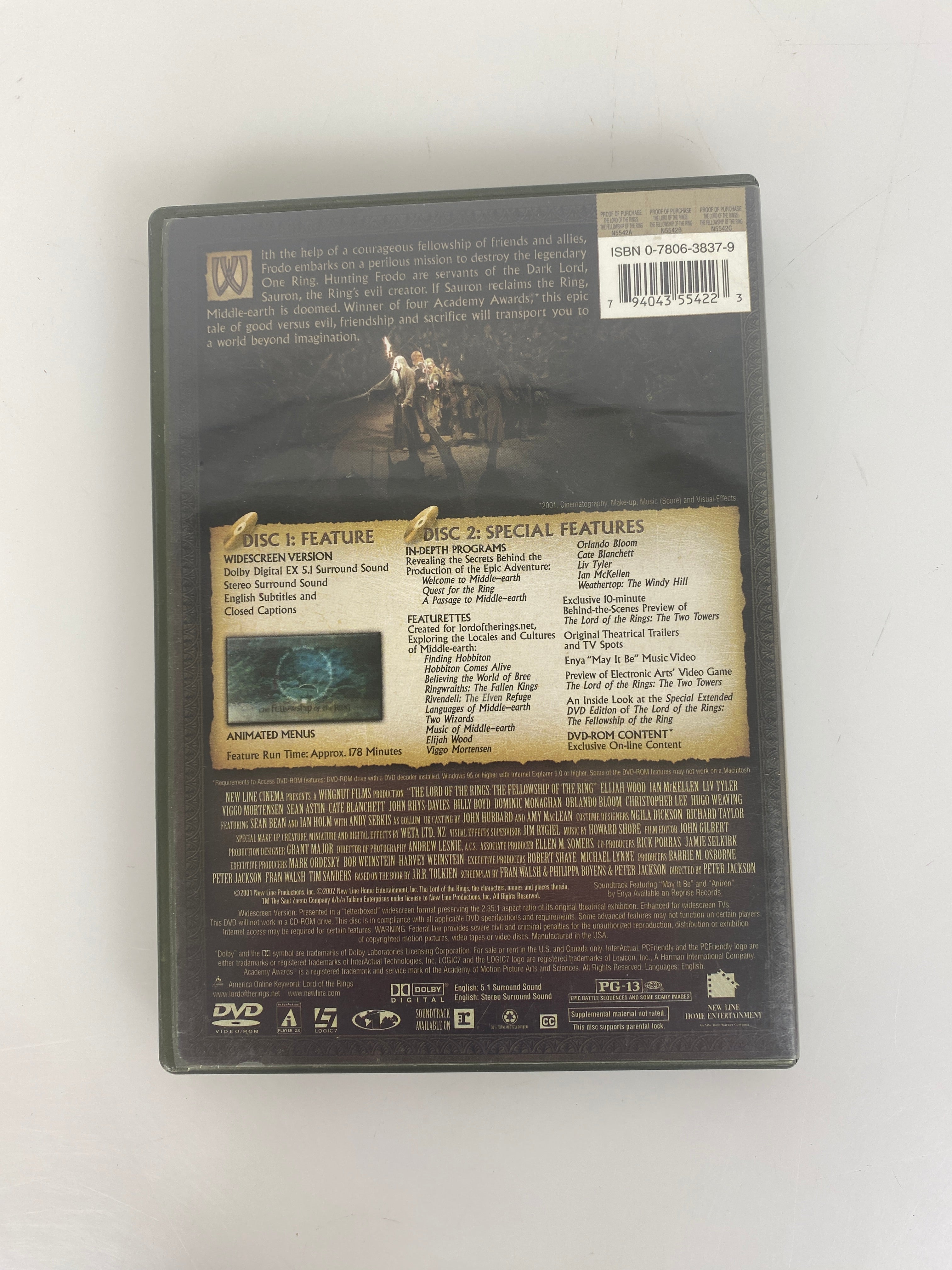 Lord of the Rings Fellowship of the Ring Widescreen DVD 2001