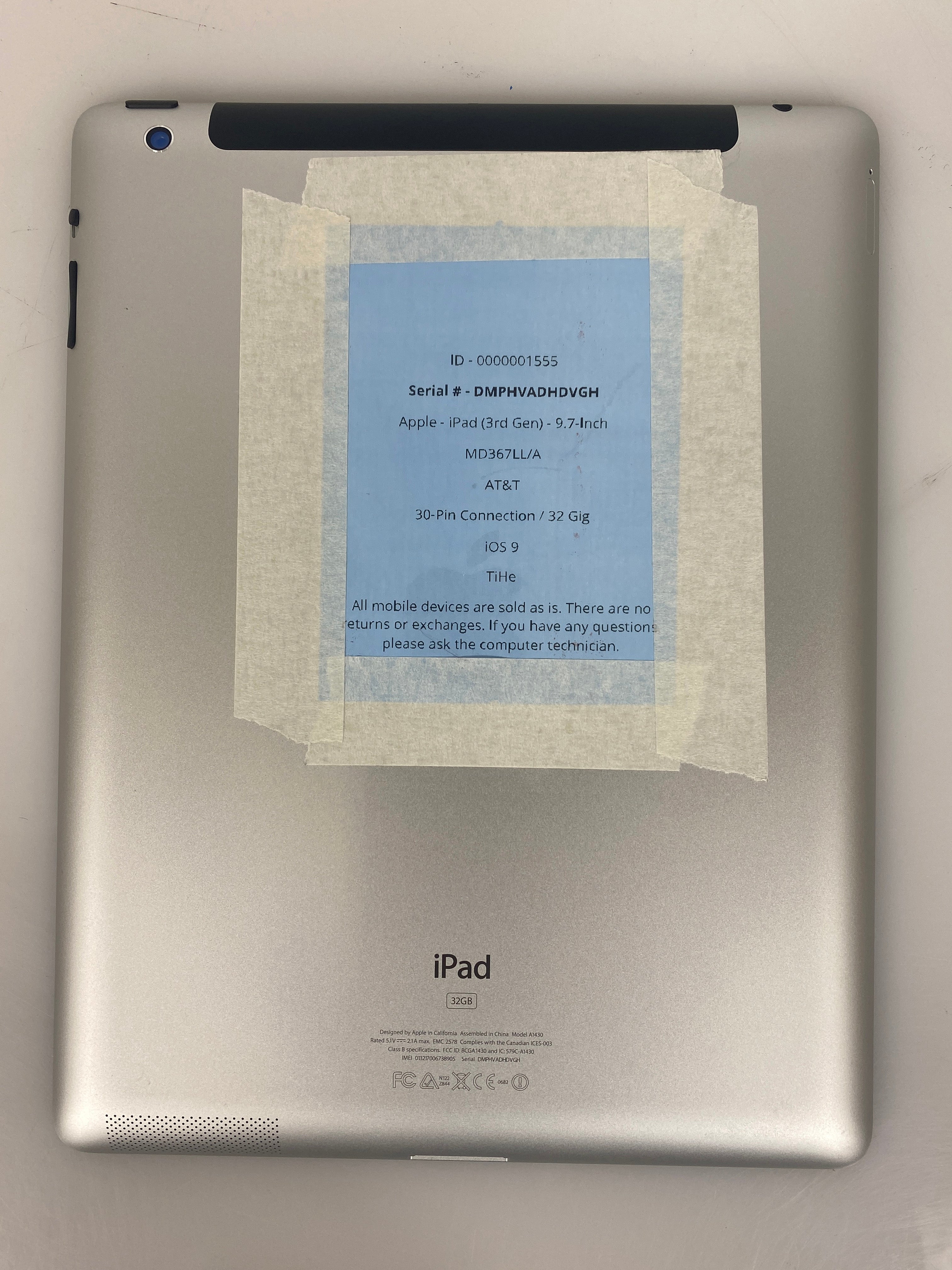 Apple iPad 3rd Gen 32GB 9.7" AT&T Black A1430