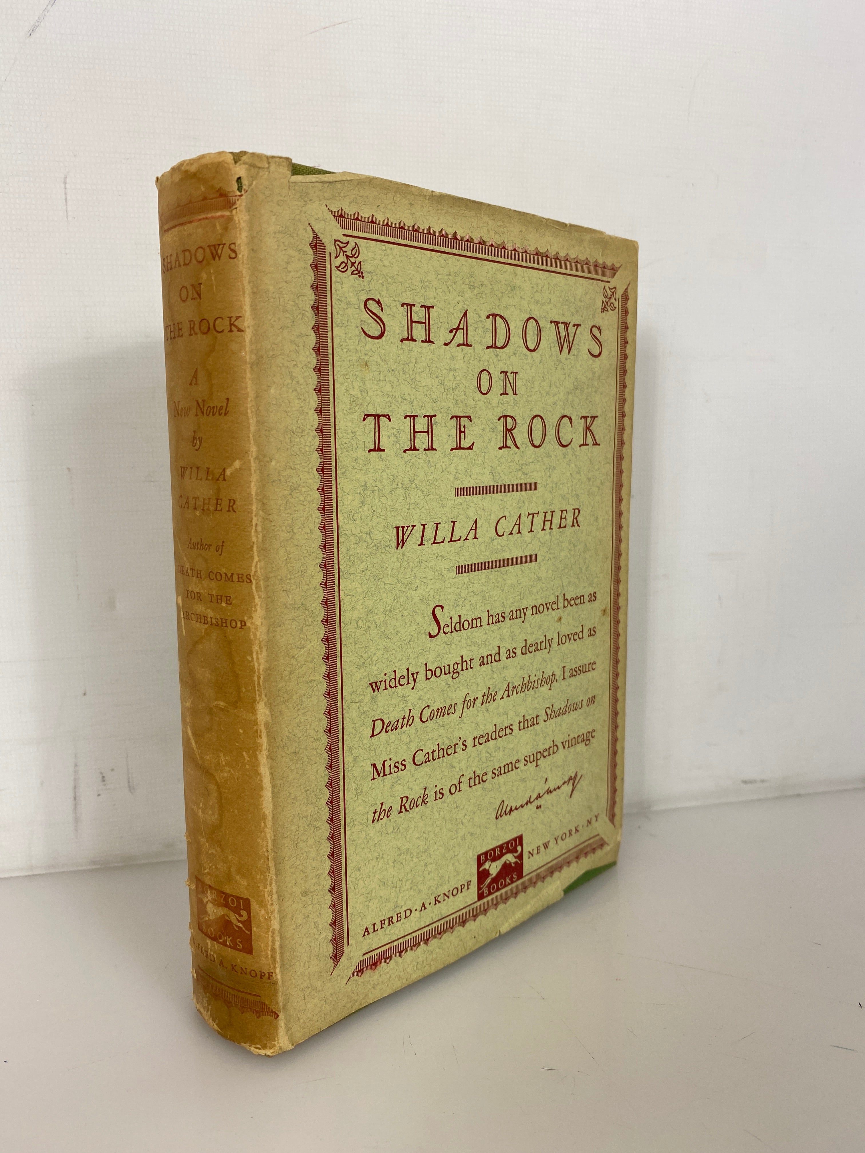Shadows on the Rock by Willa Cather 1931 Stated First Edition HCDJ
