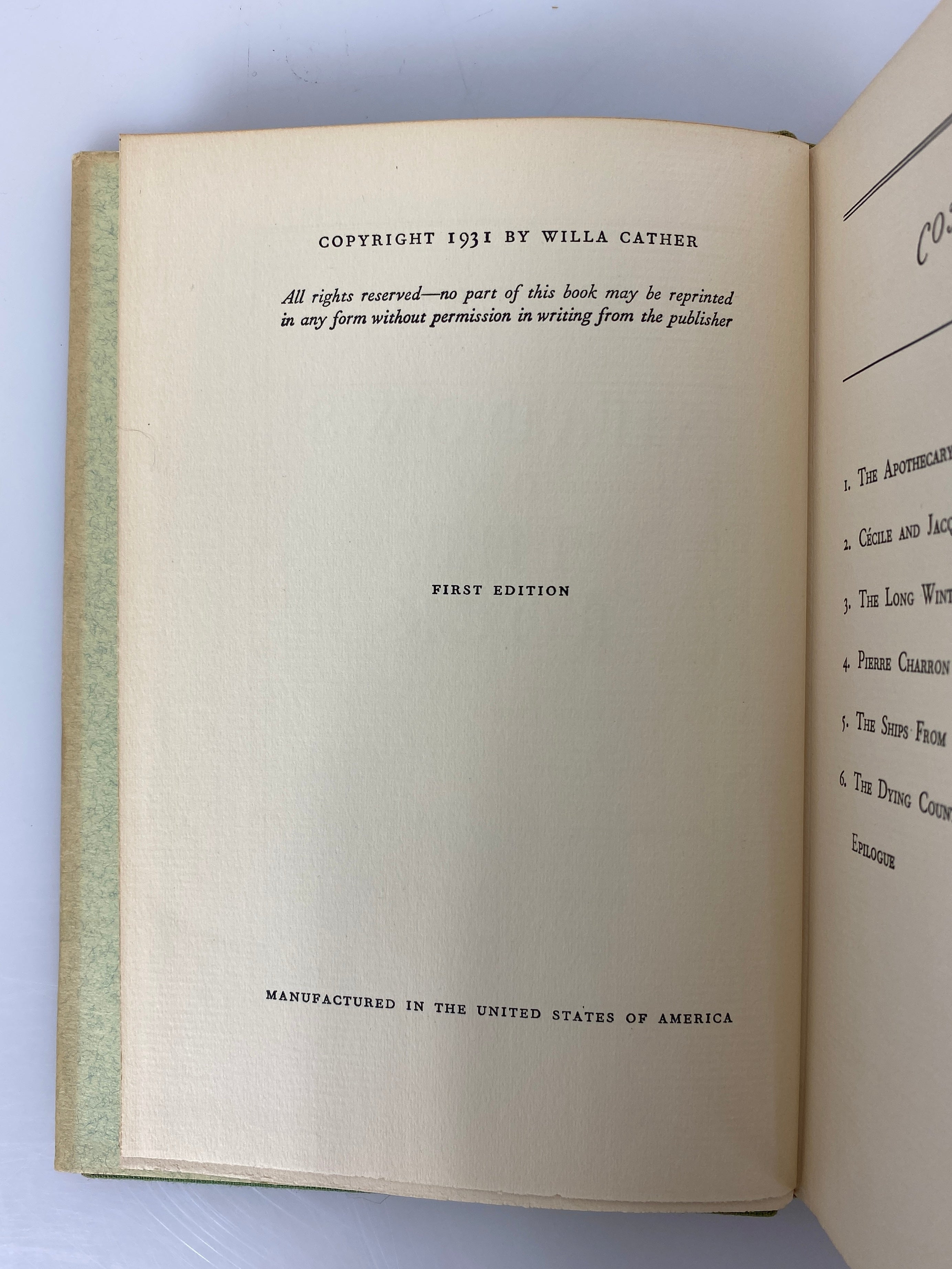 Shadows on the Rock by Willa Cather 1931 Stated First Edition HCDJ