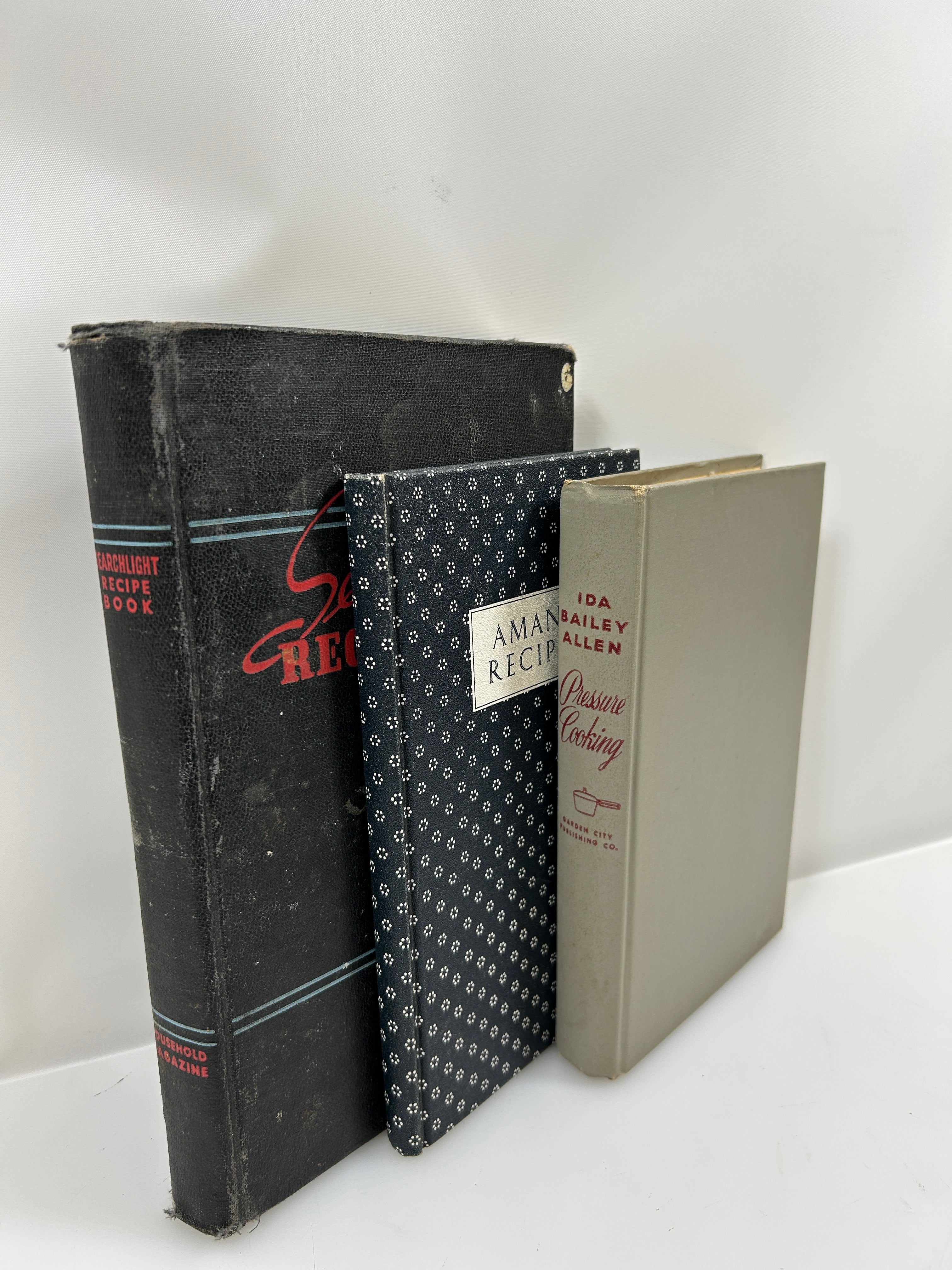 3 Vintage Cookbooks: Searchlight/Amana Recipes/Pressure Cooking 1943-48 HC