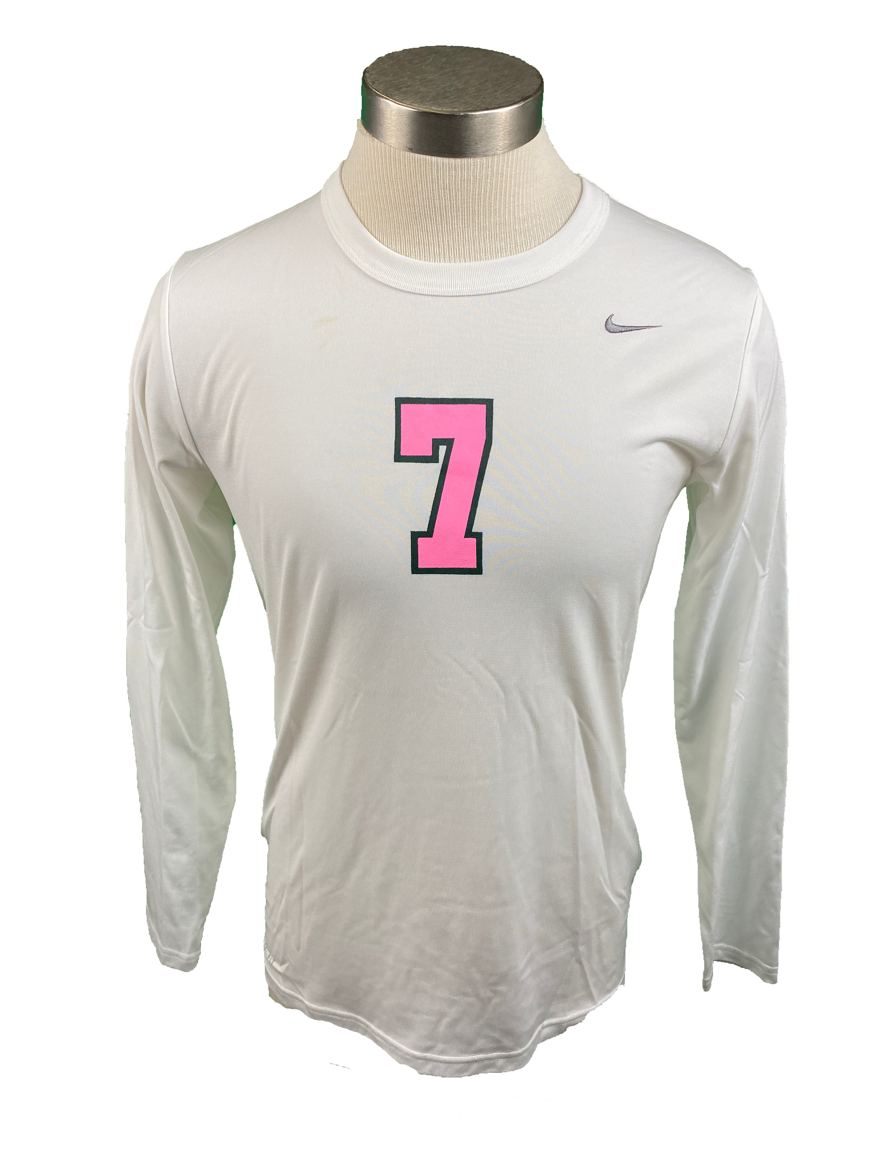 Nike White Spartan Brest Cancer Awareness Volleyball Long Sleeve Jersey #7 Women's Size L