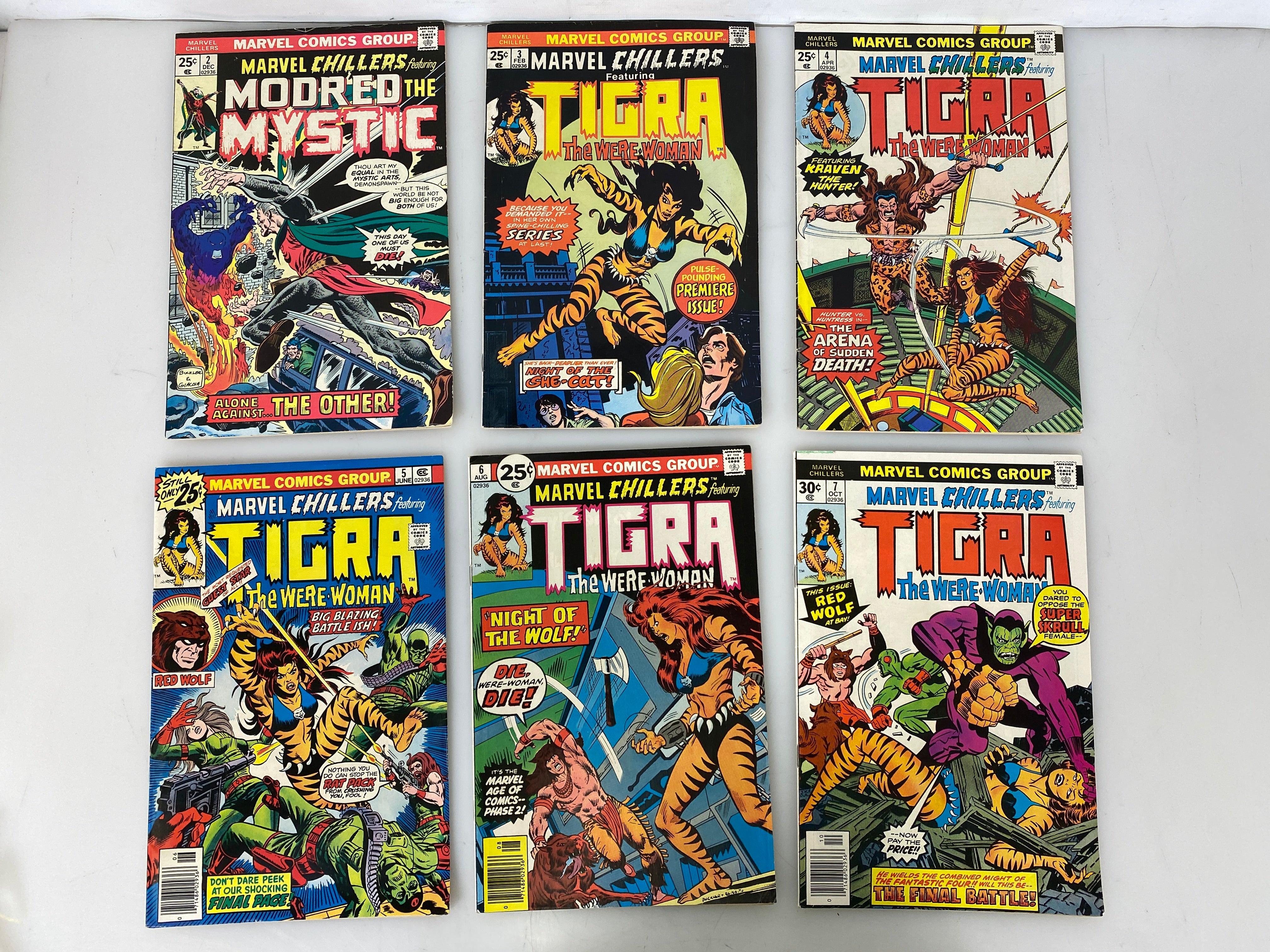 Lot of 6 Marvel Chillers Tigra Comics 1975-1976