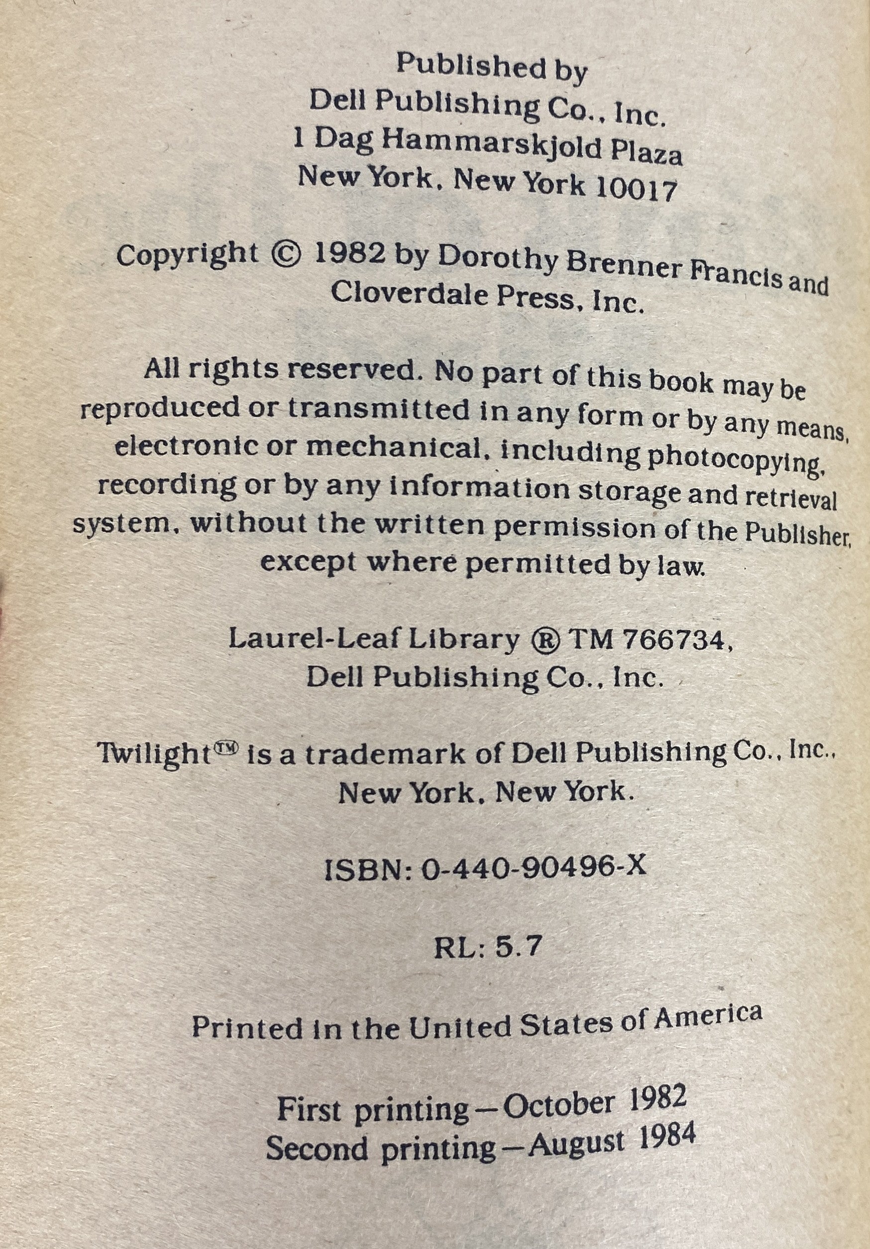 Twilight Series #5 Blink of the Mind Dorothy Brenner Francis 1984