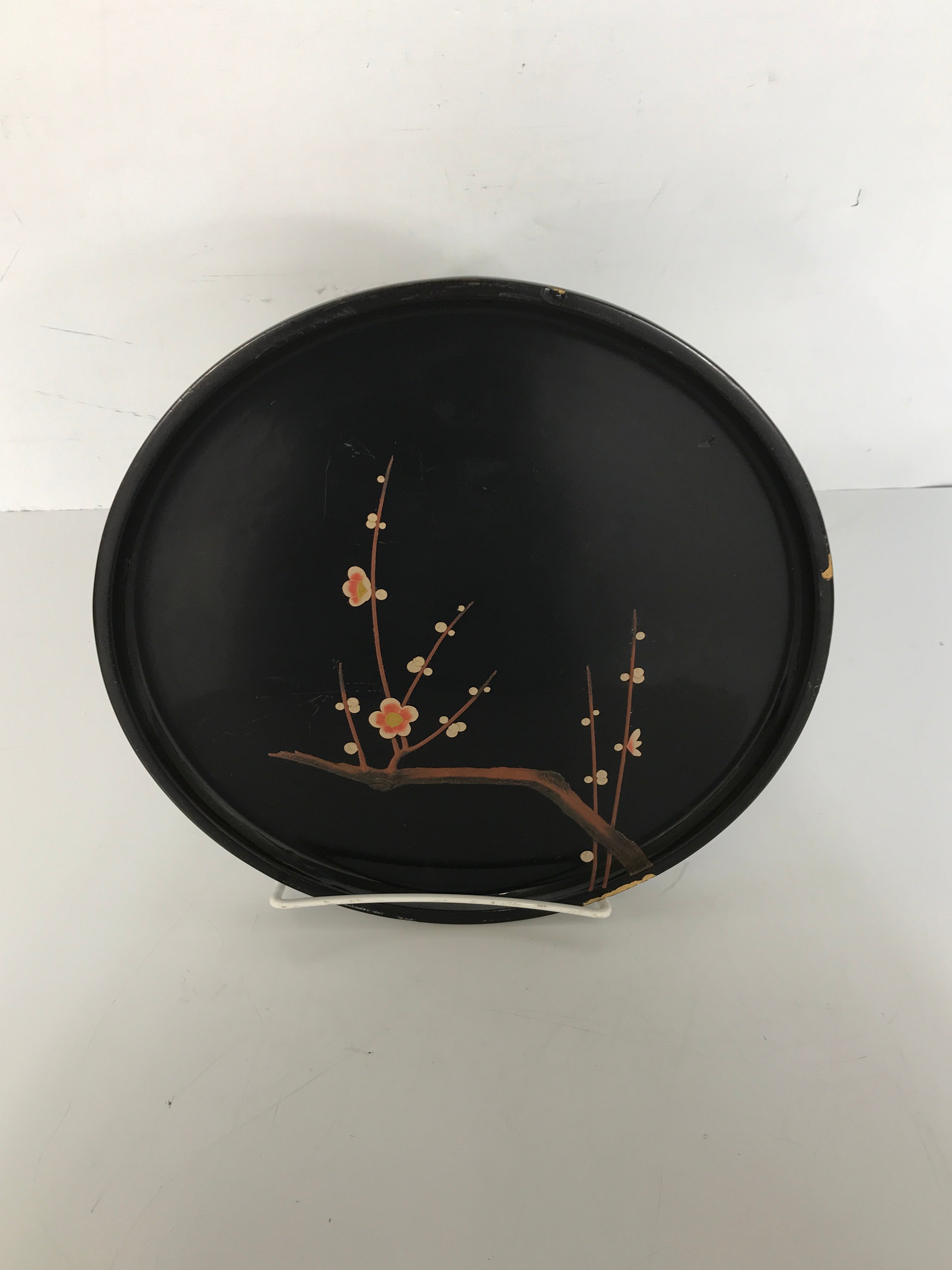 Vintage BEMBO Hand Painted Lacquerware Round Serving Tray