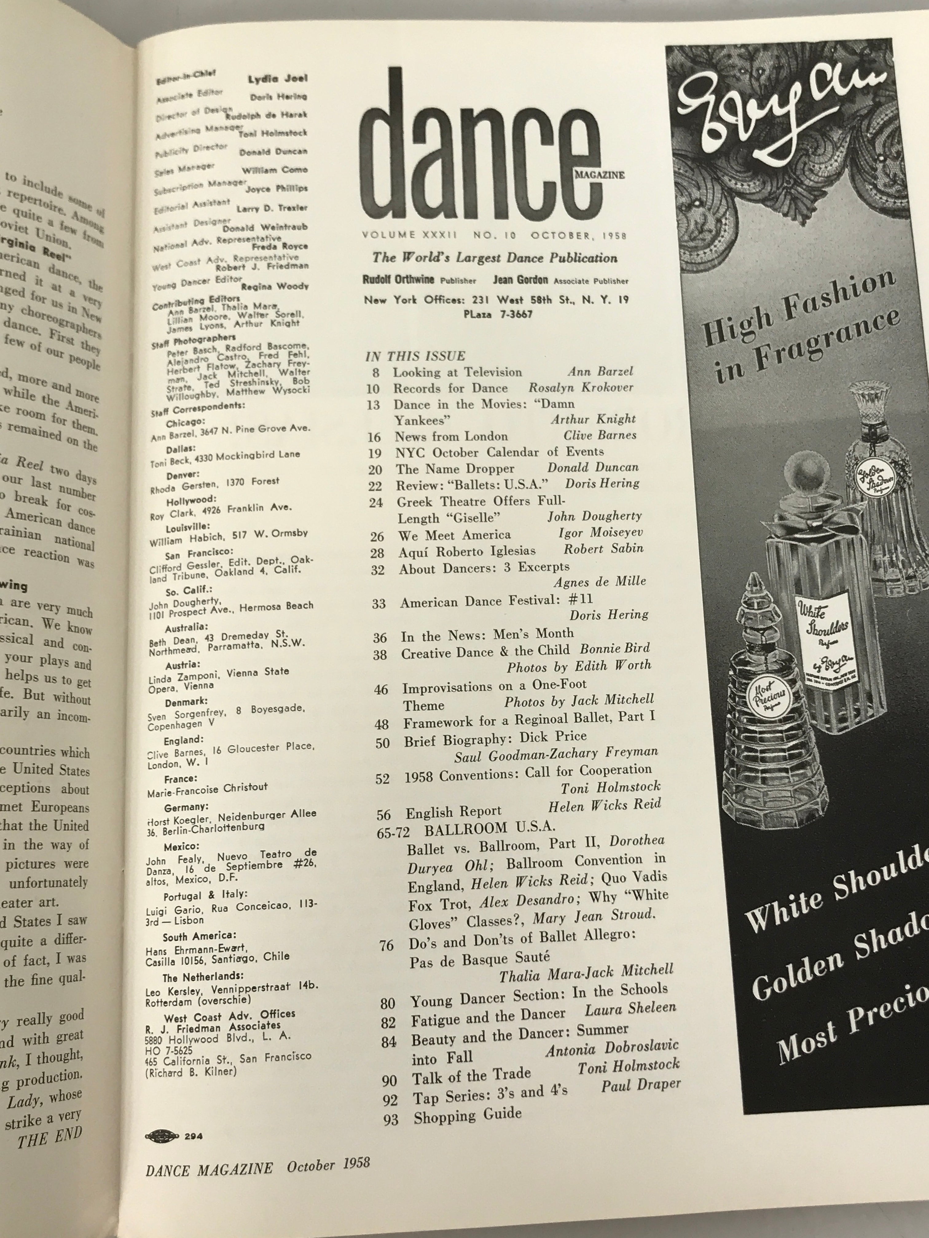 Lot of 9 Vintage DANCE MAGAZINE Jan-Aug, Oct 1958 Including George Balanchine, Jerome Robbins, Martha Graham, Marcel Marceau, Joanne Woodward SC
