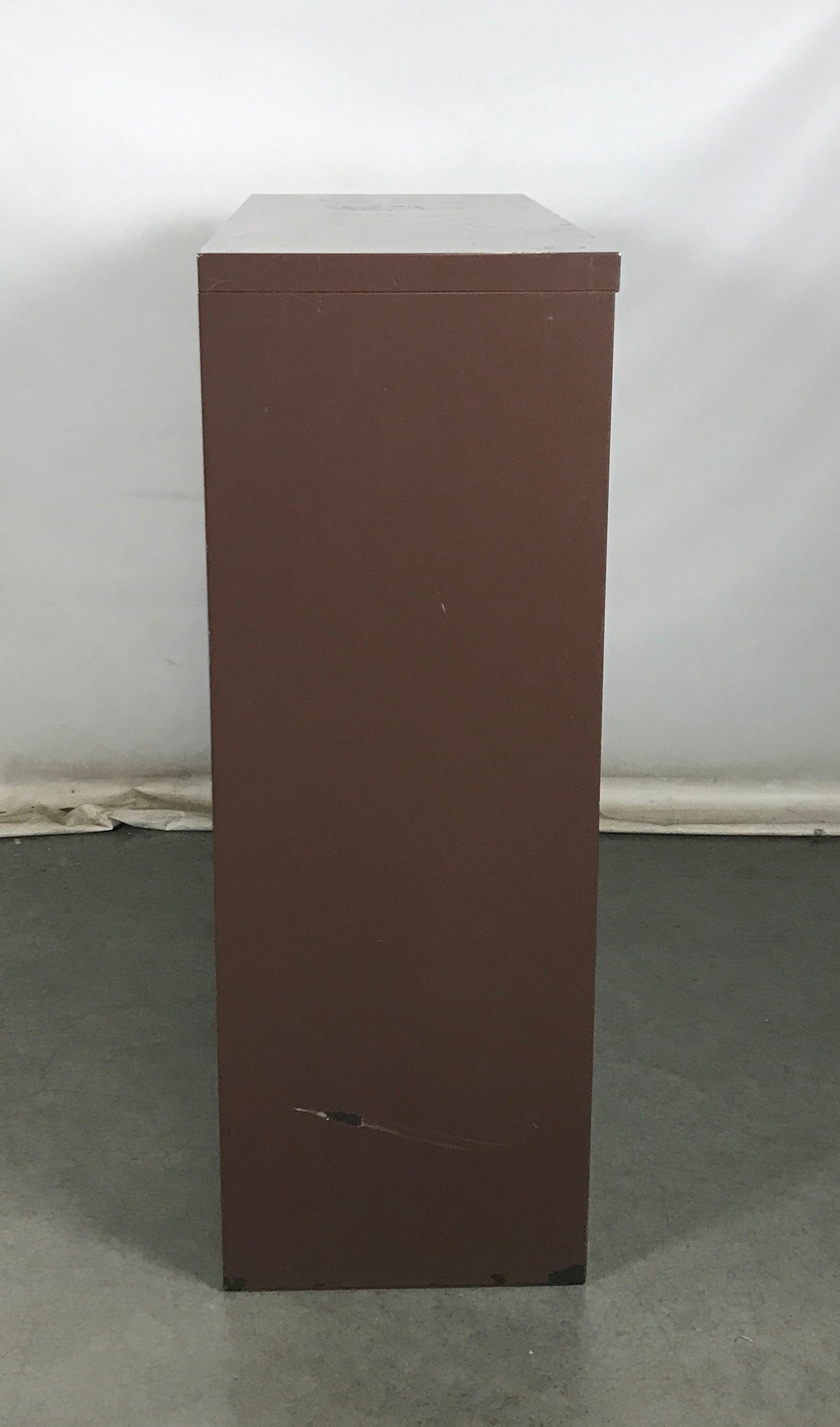 Brown Metal Cabinet With Sliding Glass Doors