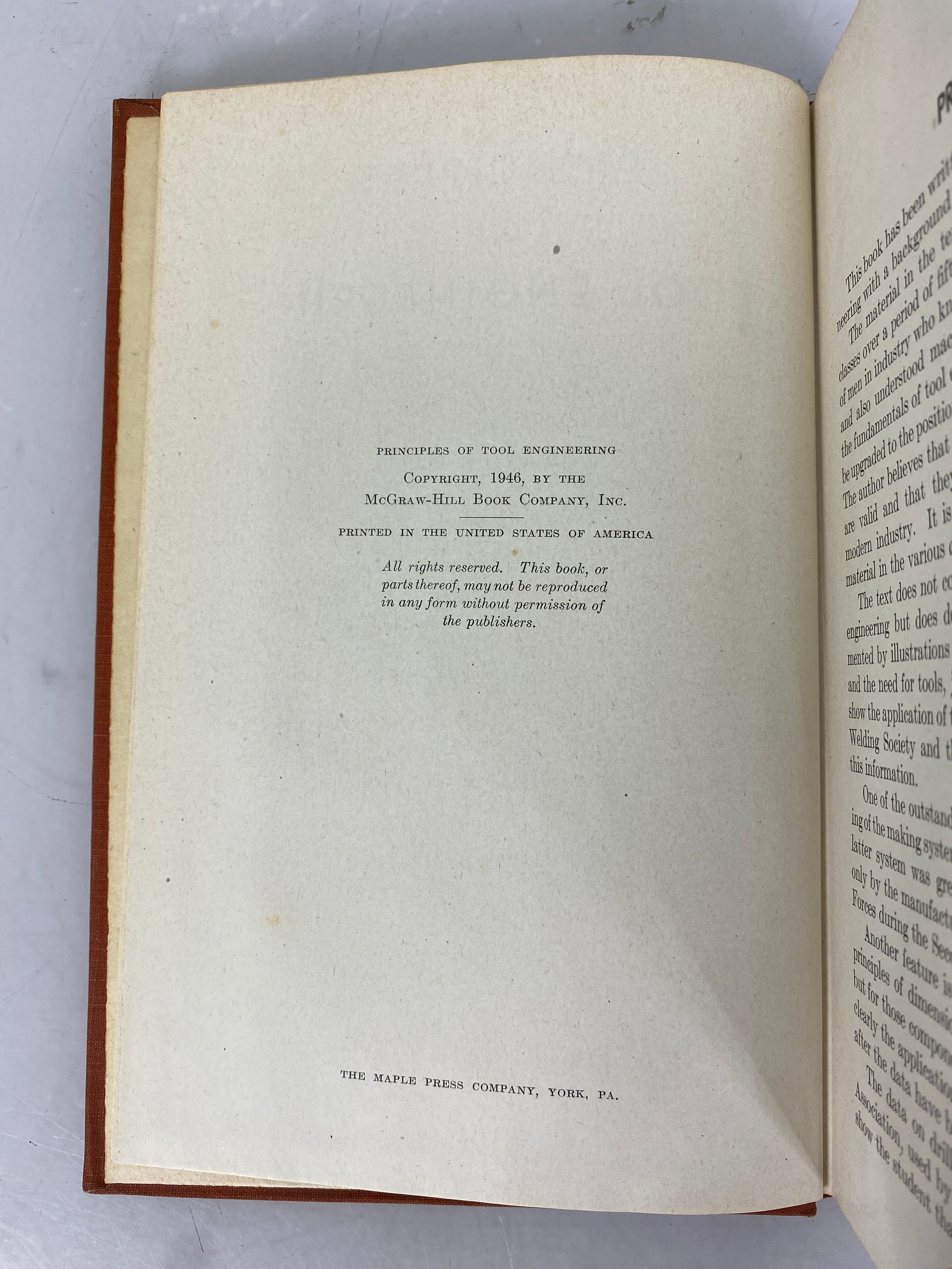 Principles of Tool Engineering by Raymond R. Bloom 1946 First Edition HC