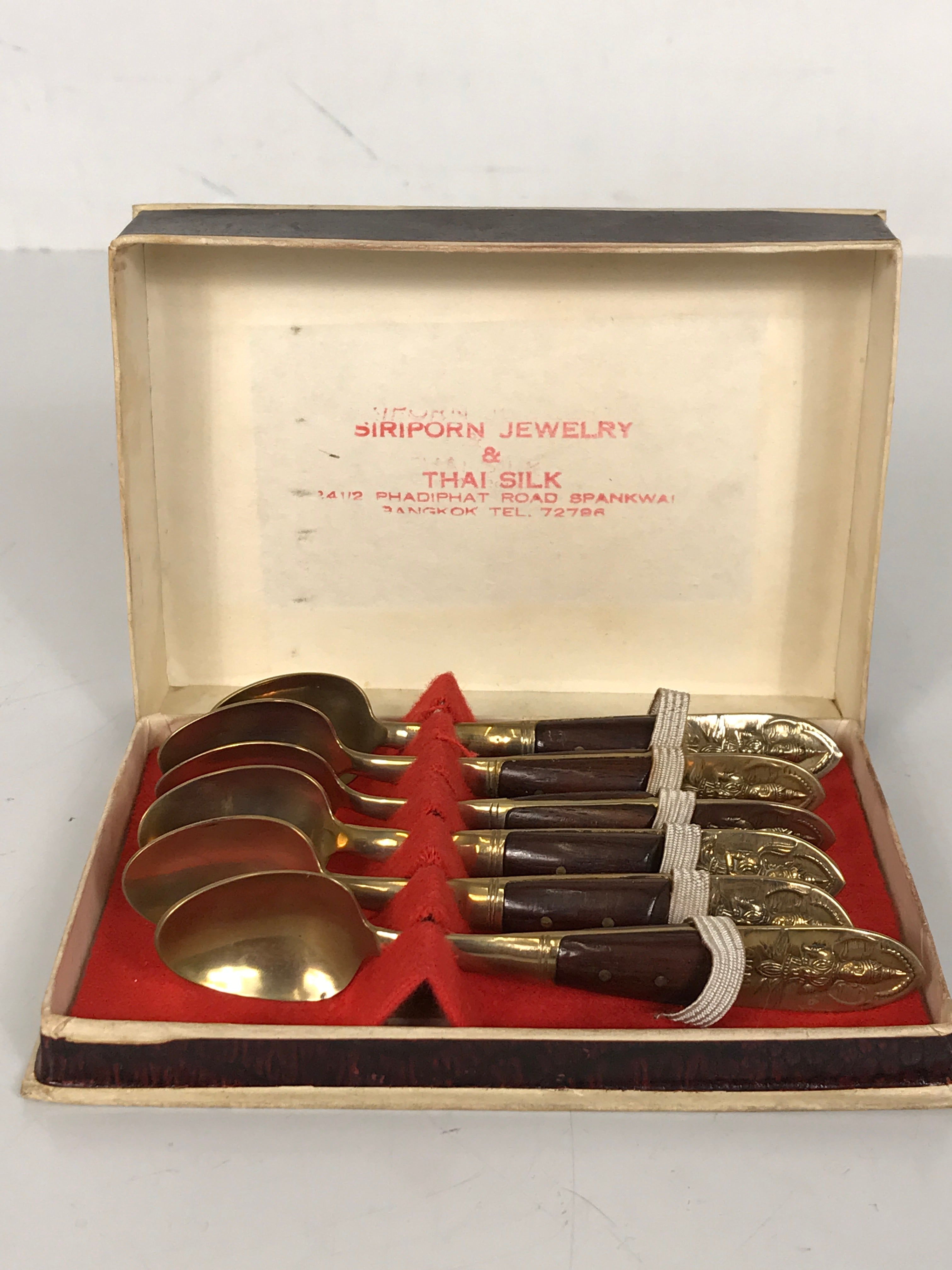 Vintage Boxed Set of 6 Siam Souvenir Spoons from Thailand