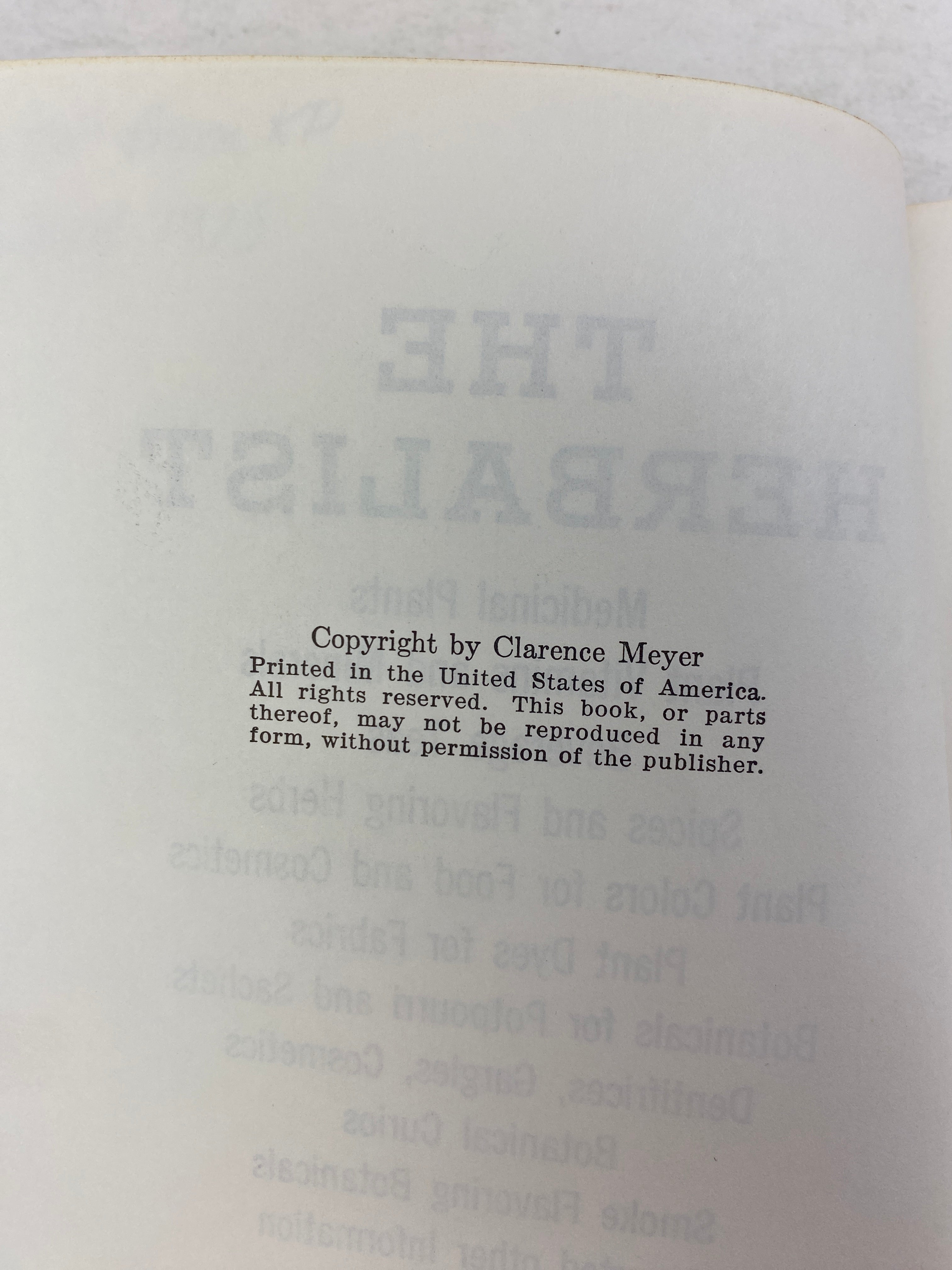 The Herbalist by Joseph E. Meyer 1975 HCDJ