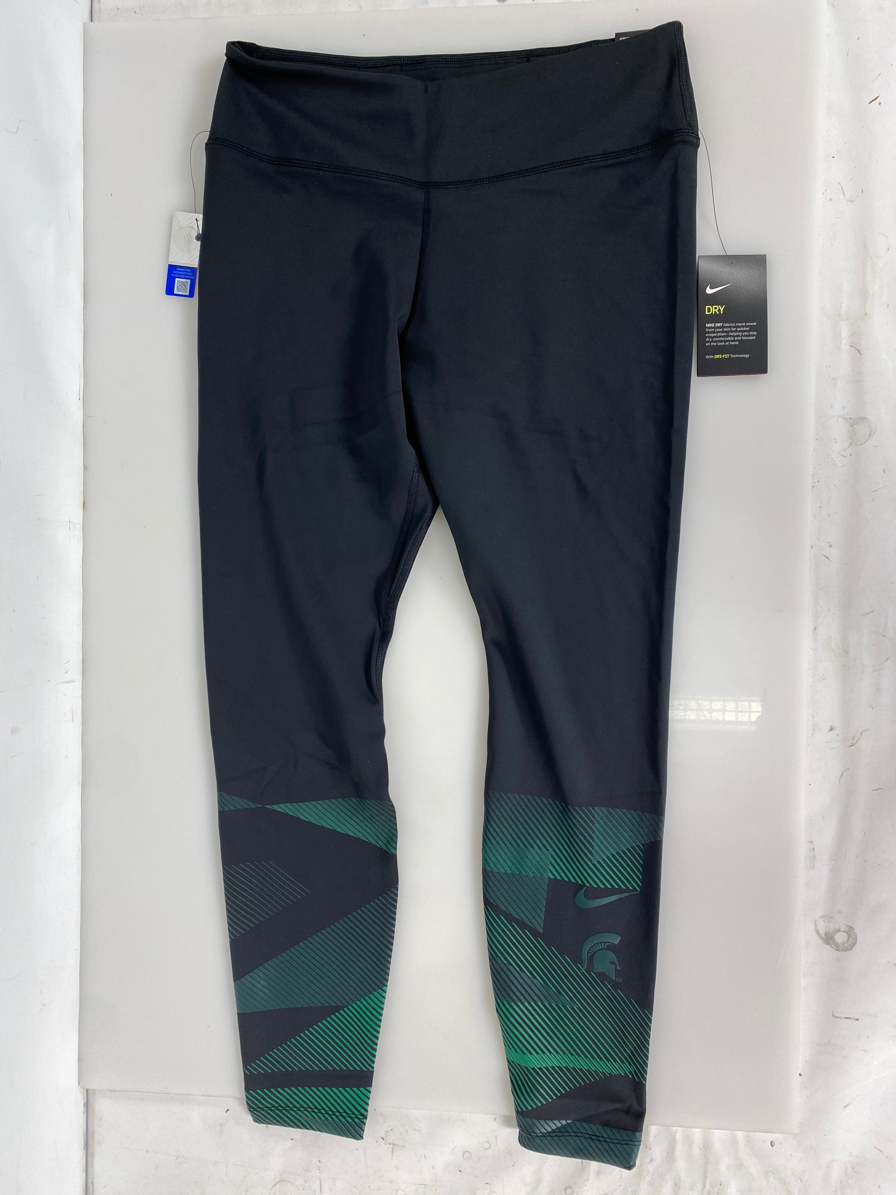 Nike MSU Black Leggings with Green Designs Women's Size XL *NEW*