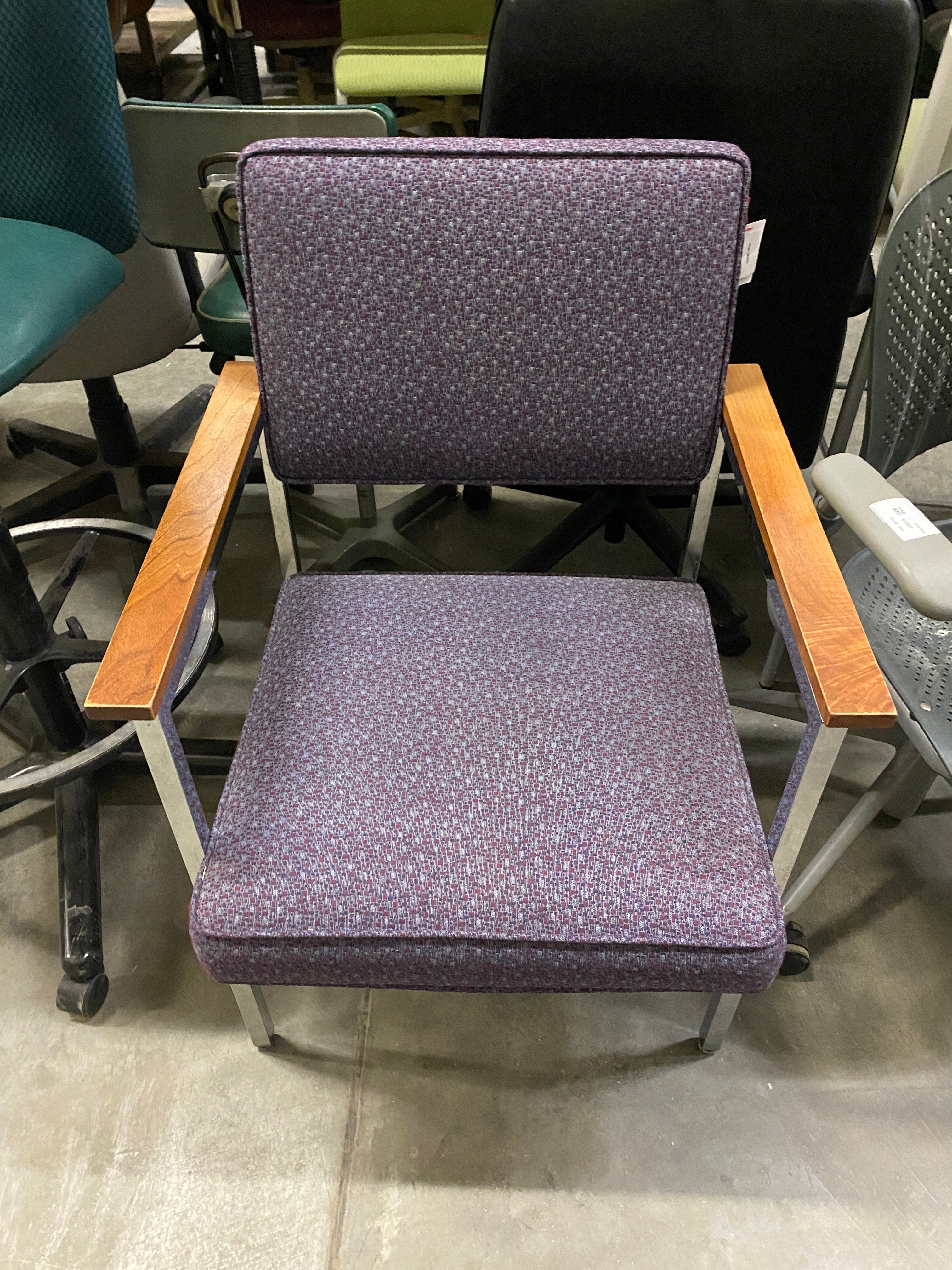 Purple Waiting Room Chair w/ Wooden Armrests