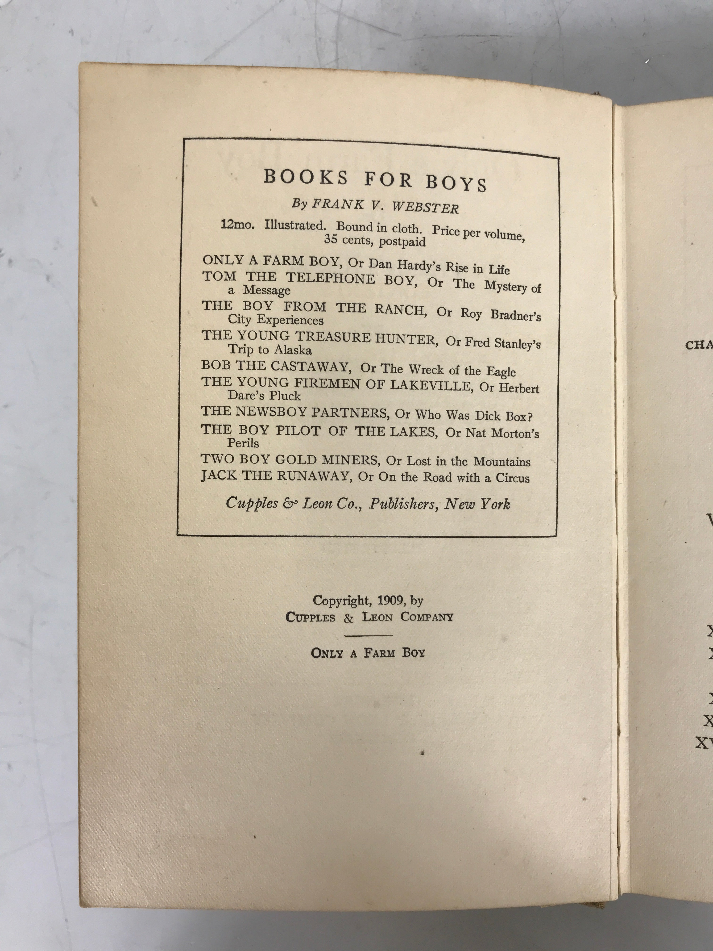 Lot of 3: Boy from the Ranch/Only a Farm Boy/Through the Air 1906-09 HC