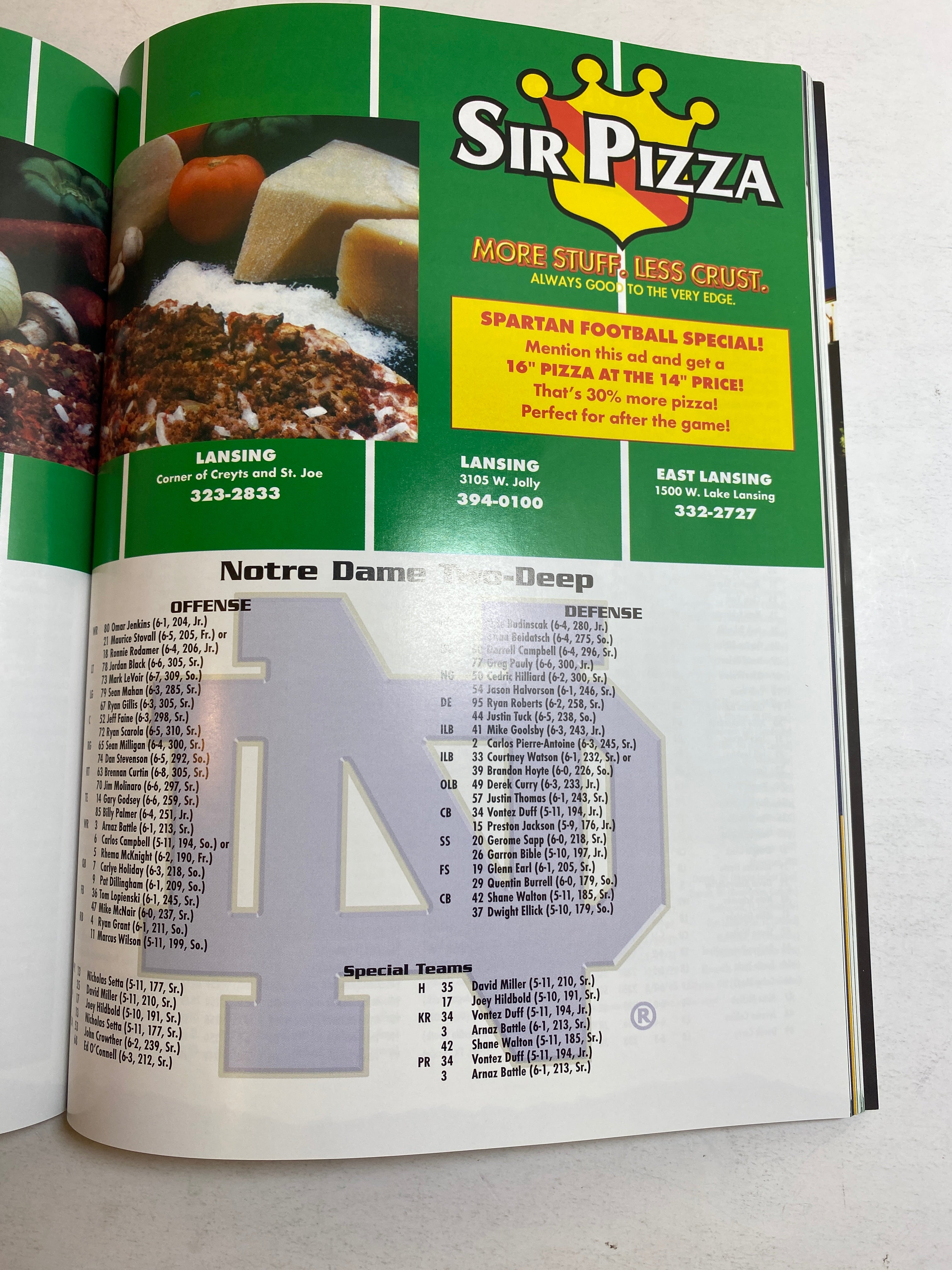 2002 Michigan State Vs Notre Dame Football Program Jeff Smoker