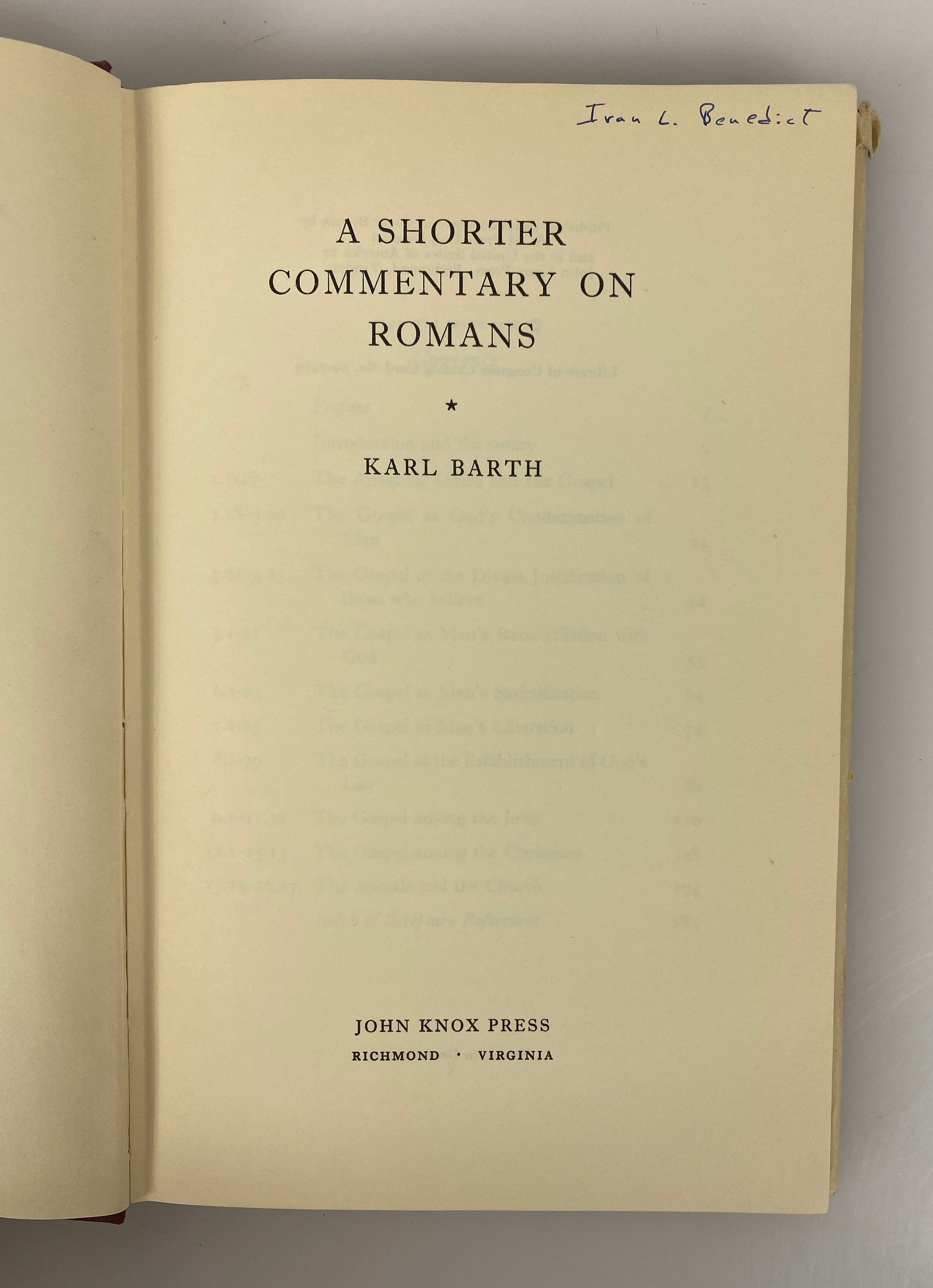 A Shorter Commentary on Romans by Karl Barth 1959 Vintage HC DJ