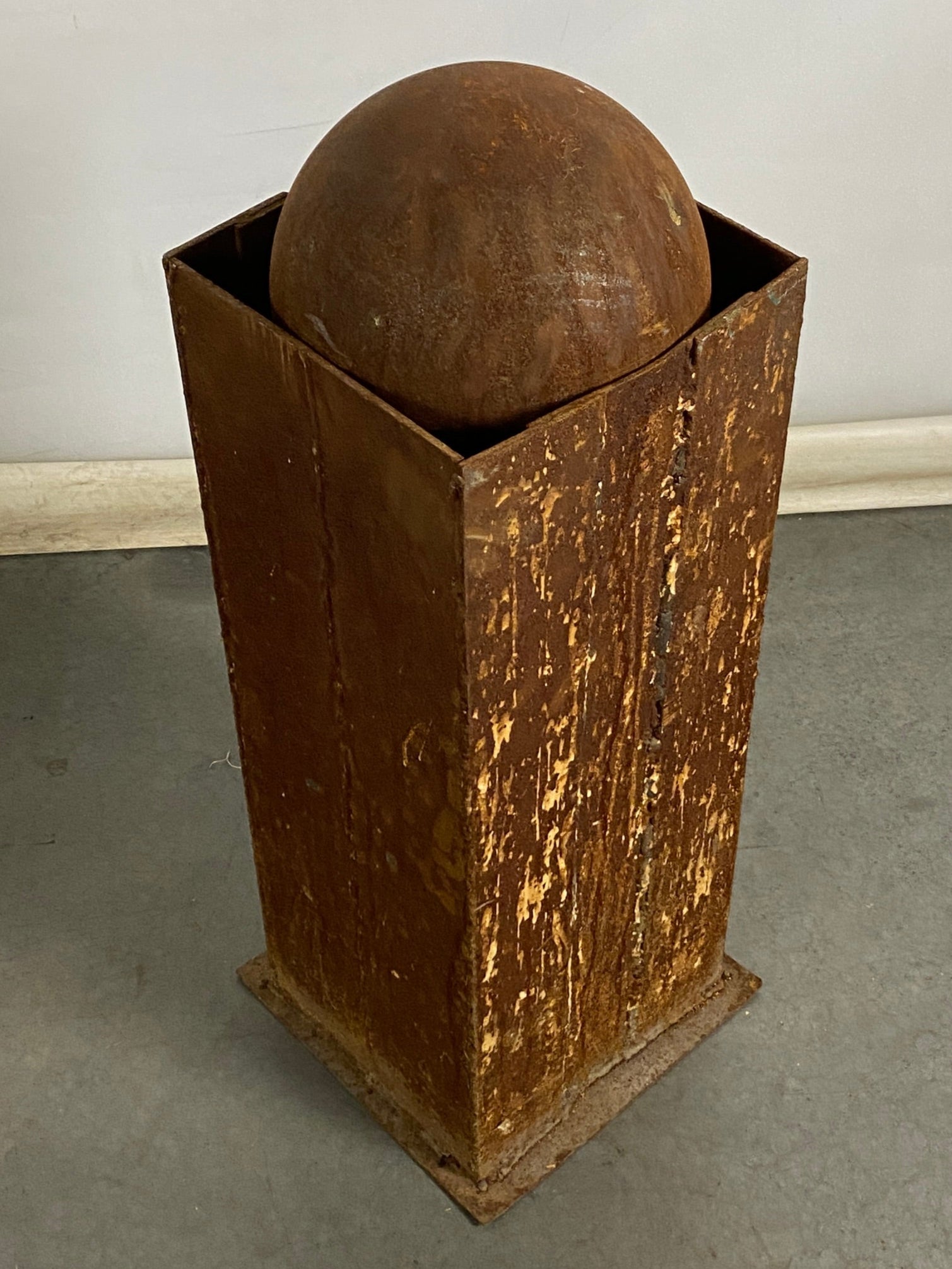 Vintage Welded Scrap Metal Ball and Box Yard Art