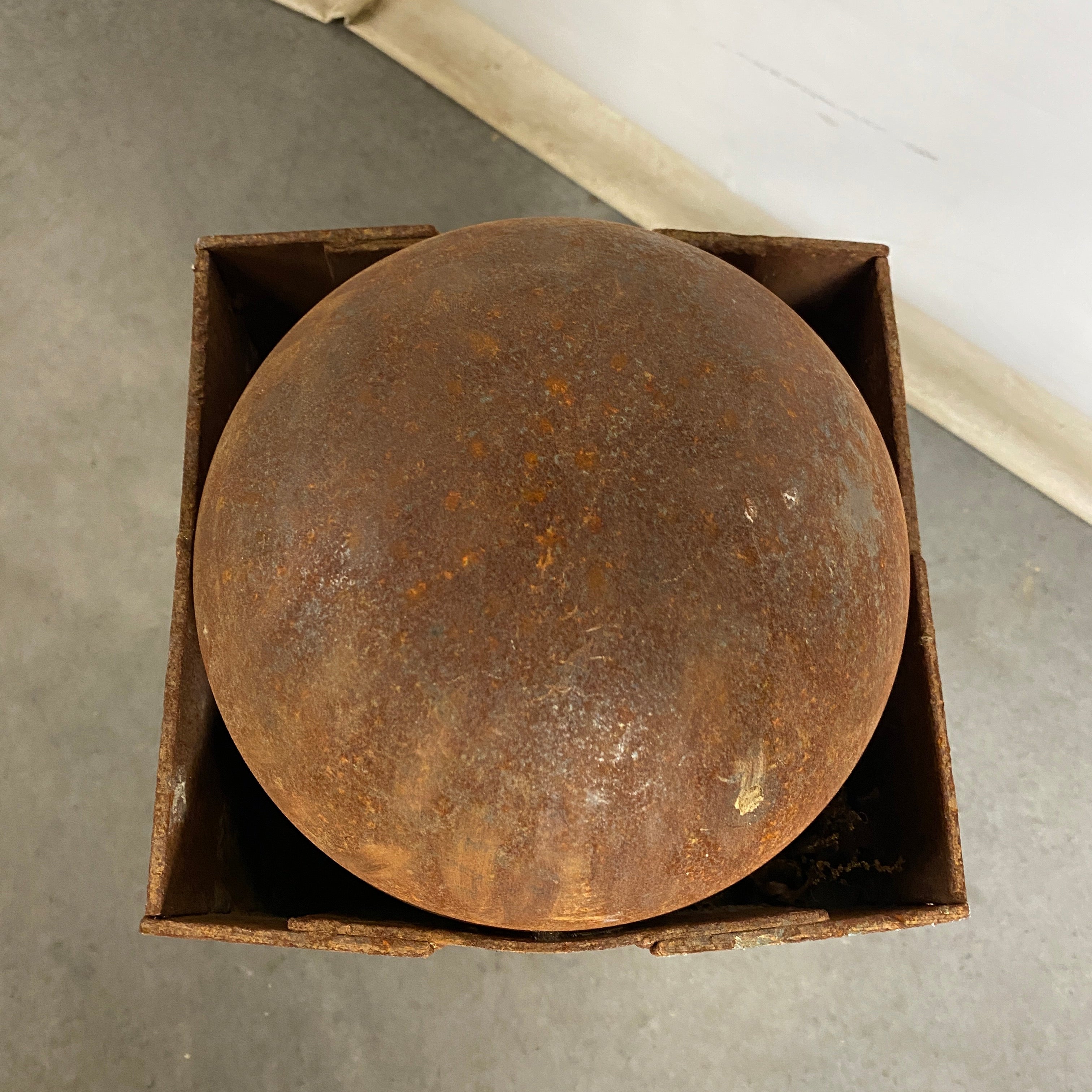 Vintage Welded Scrap Metal Ball and Box Yard Art