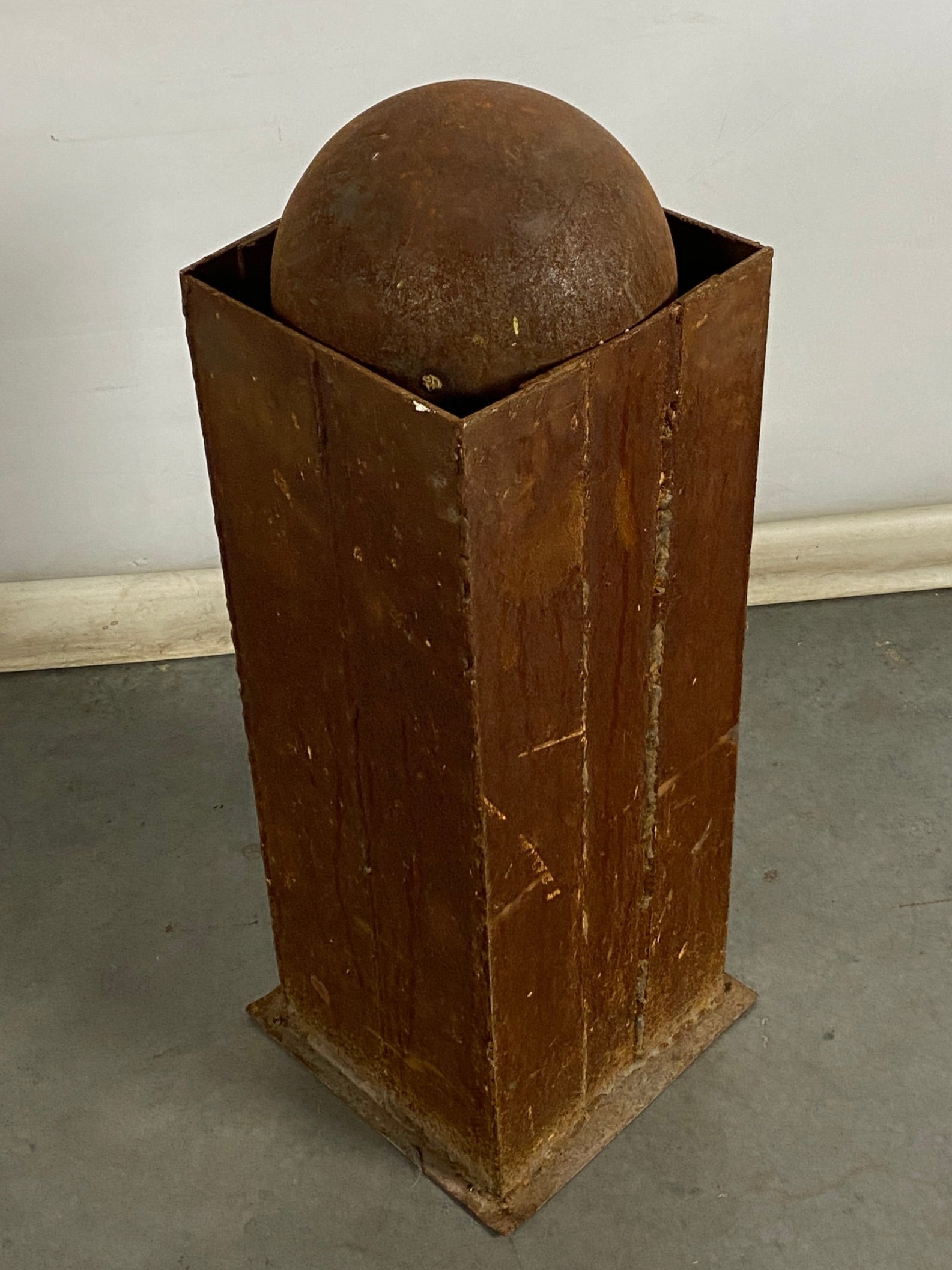 Vintage Welded Scrap Metal Ball and Box Yard Art