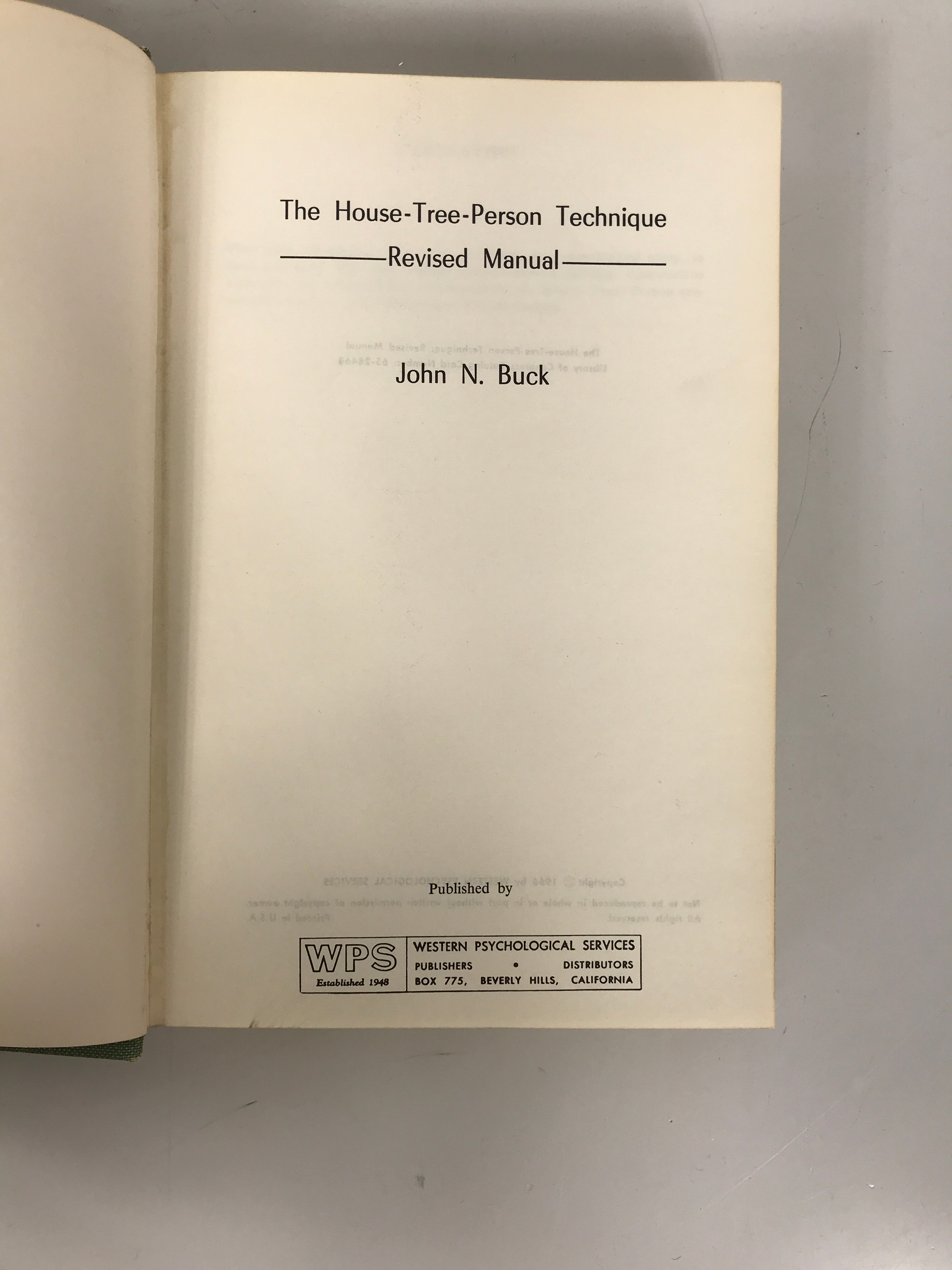 The House Tree Person Technique John Buck 1966 Revised Manual HC