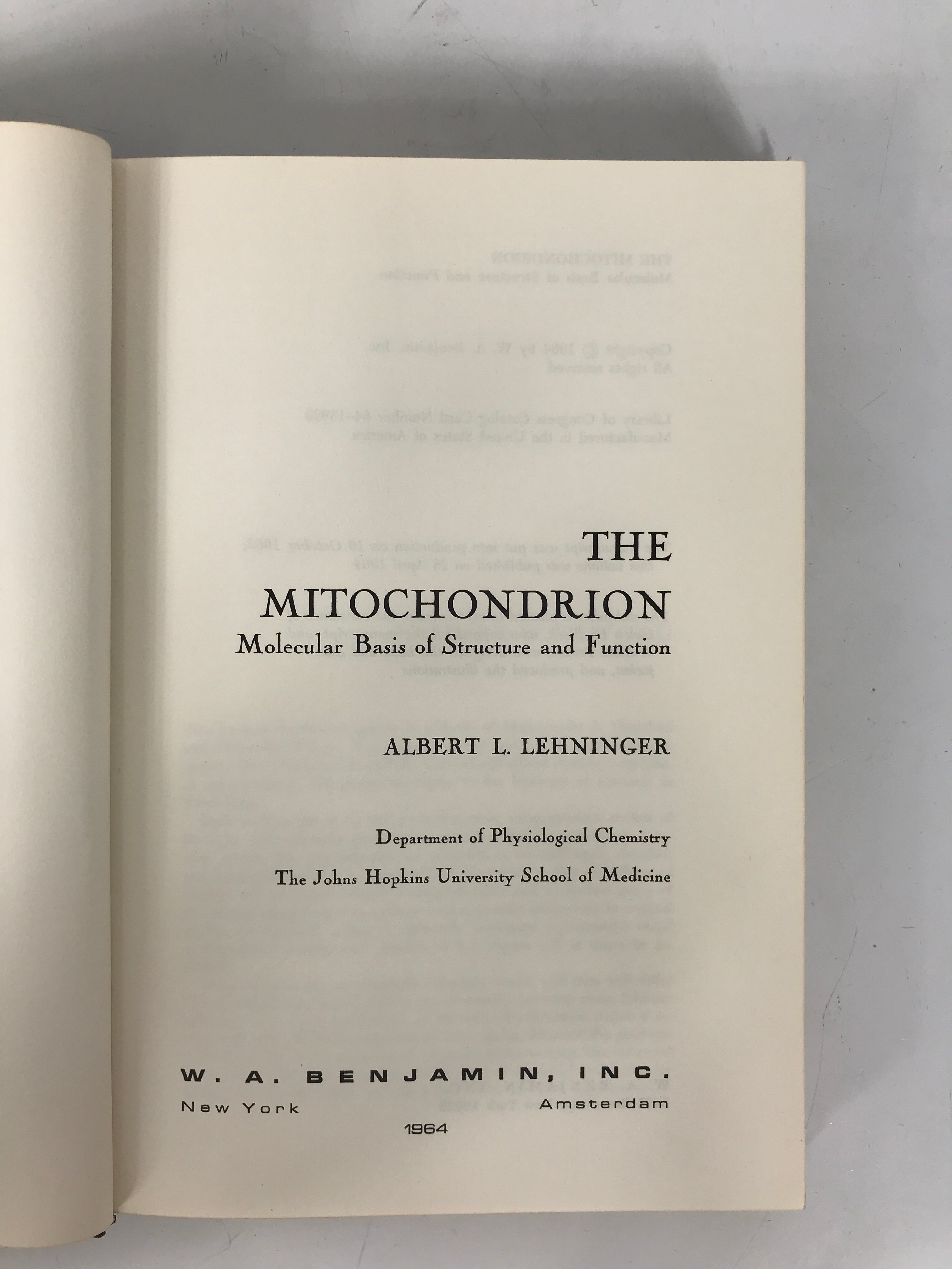 The Mitochondrion by Albert Lehninger 1964 HC DJ