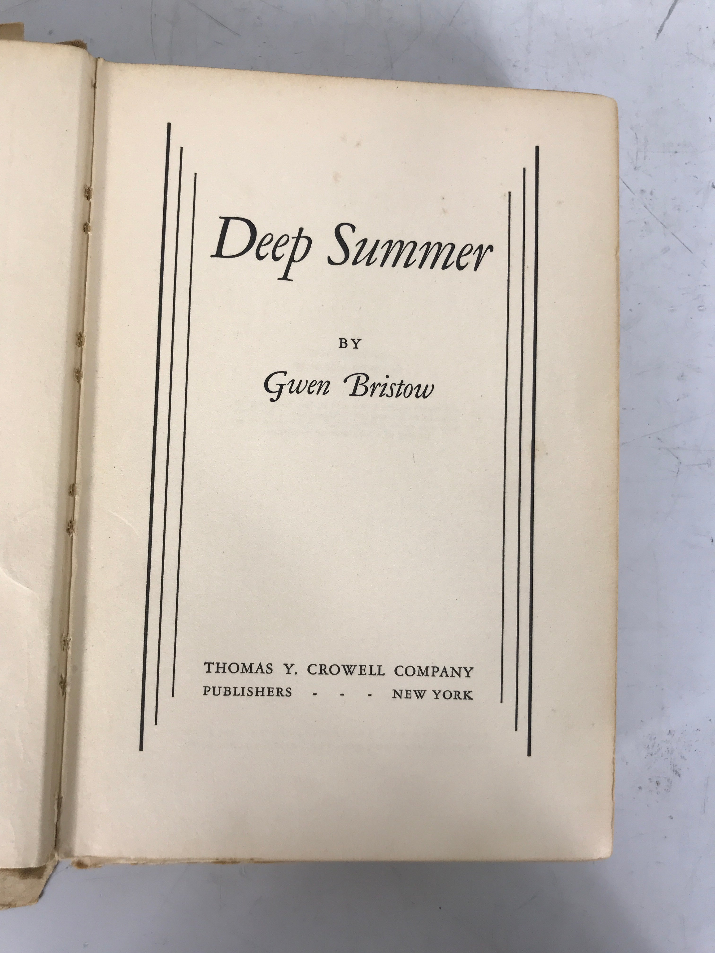 Deep Summer by Gwen Bristow 1937 1st Ed Thomas Crowell HCDJ