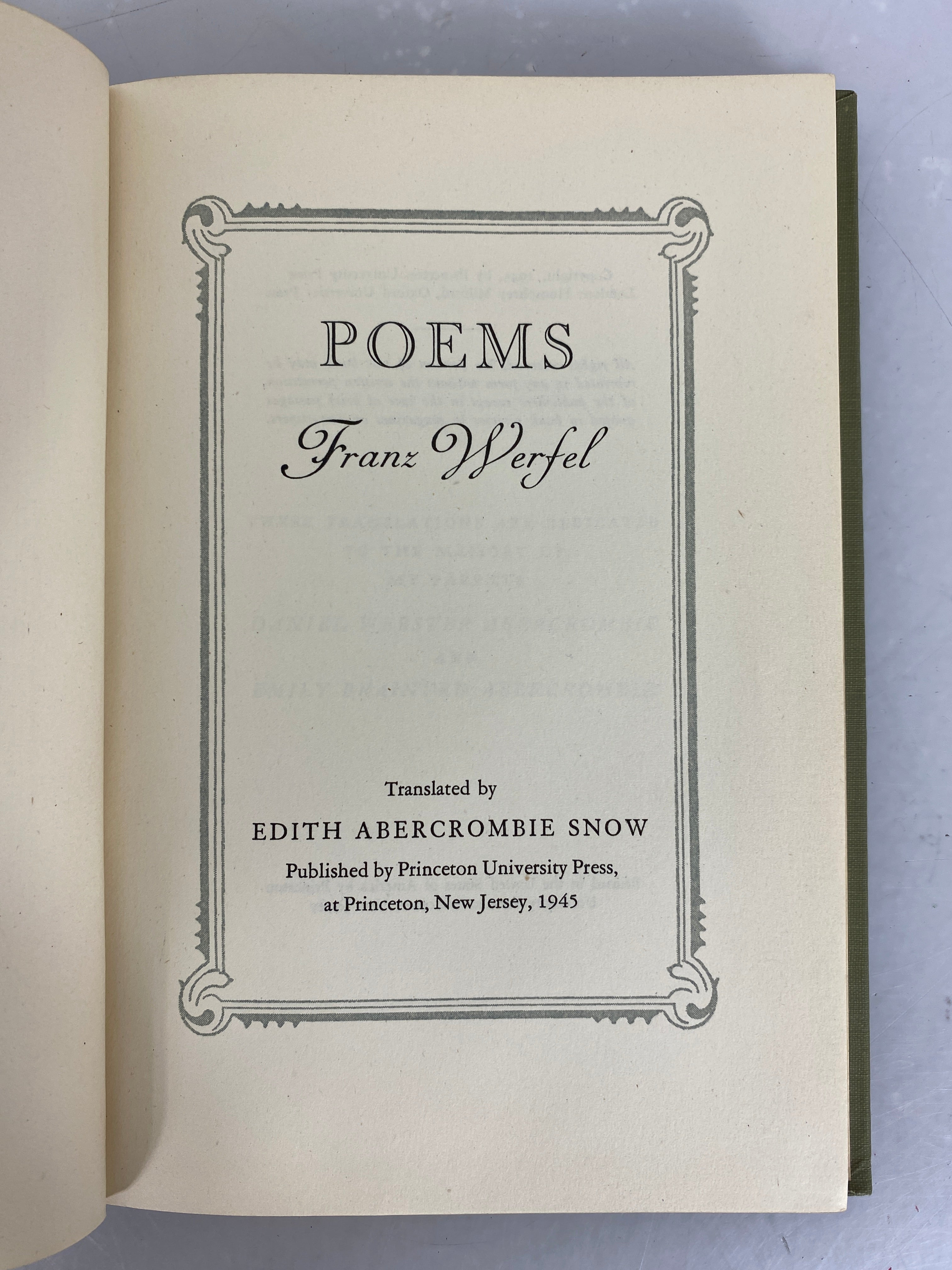 Poems Franz Werfel HC 1945 Translated by Edith Abercrombie Snow