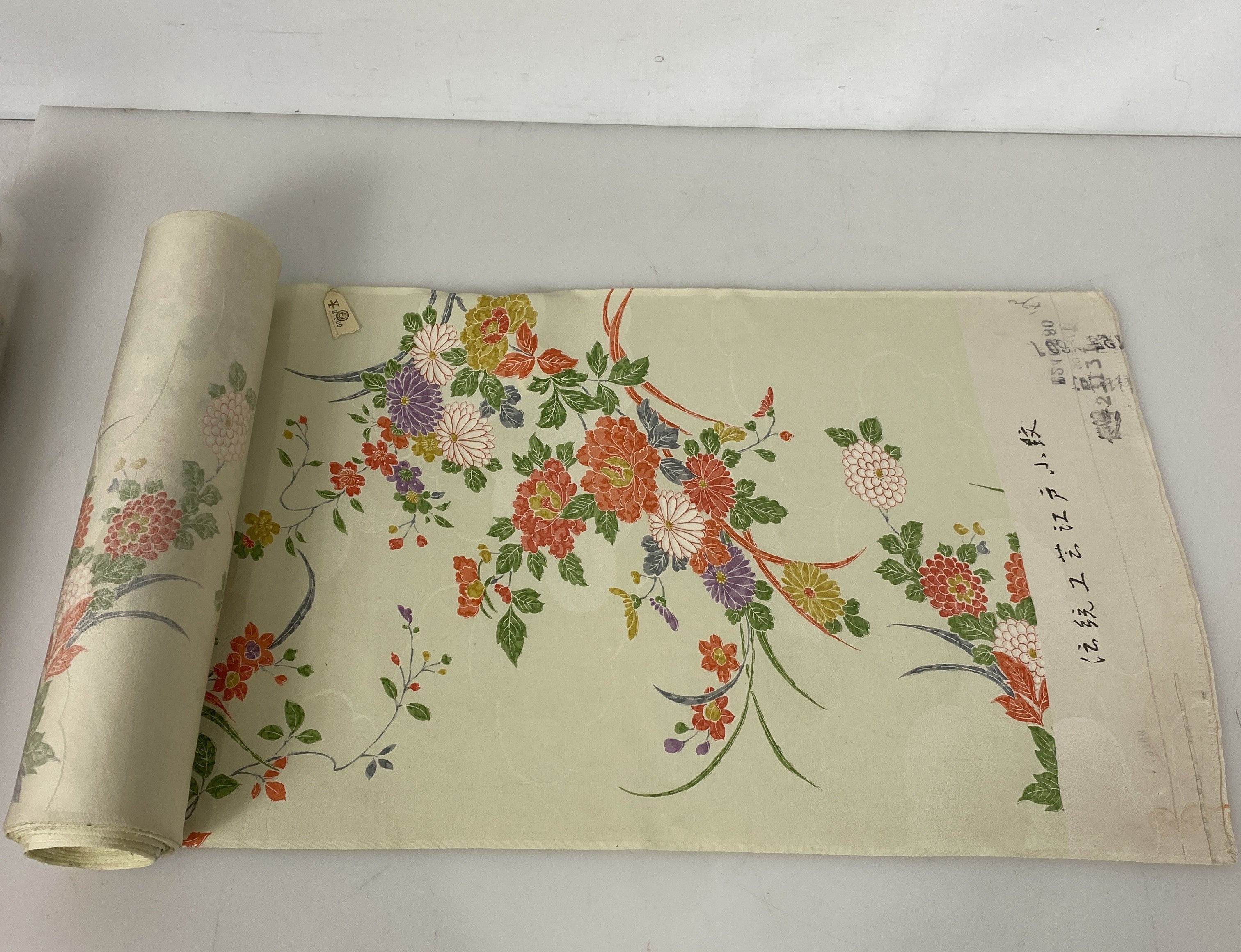 Vintage Japanese Silk Kimono Fabric Blot White Floral