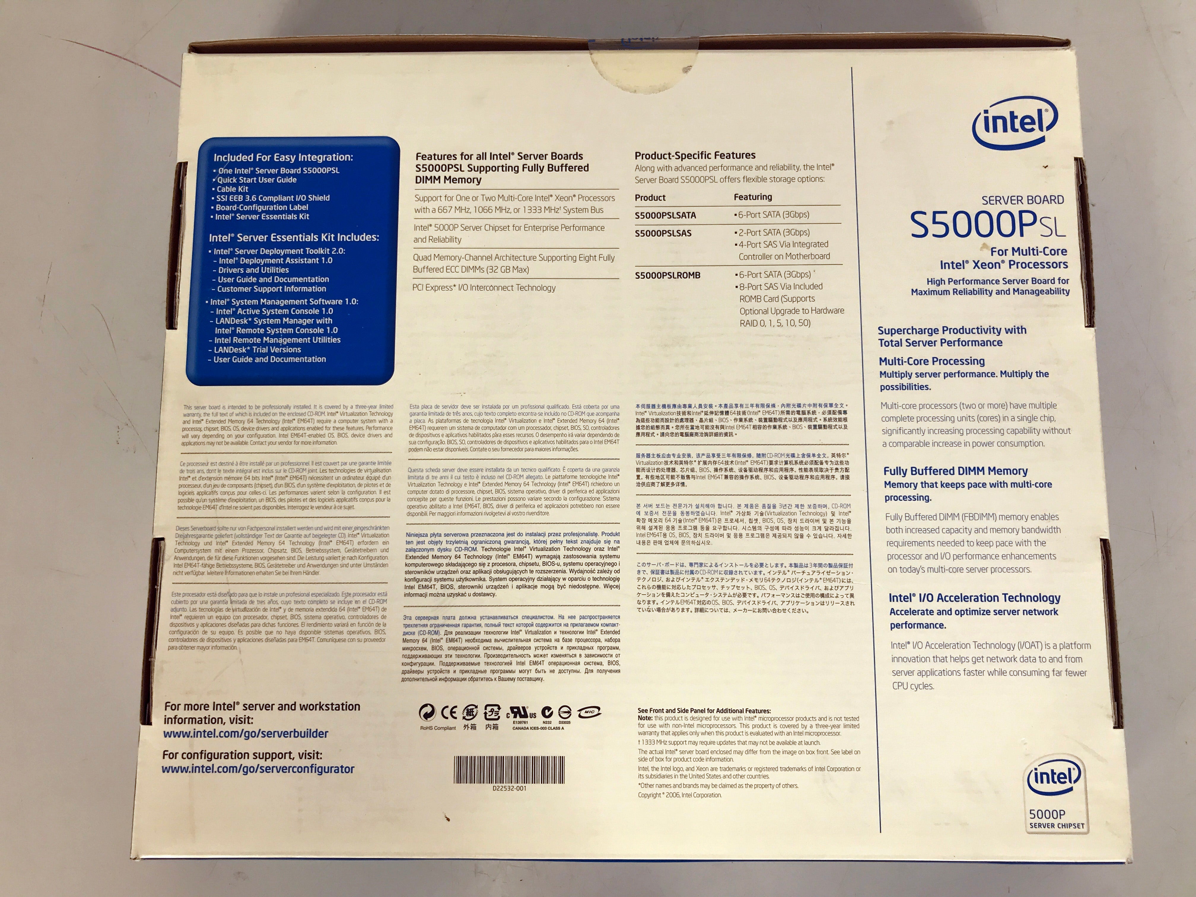 Intel Server Board S5000PSL for Multi-Core Intel Xeon Processors *New*