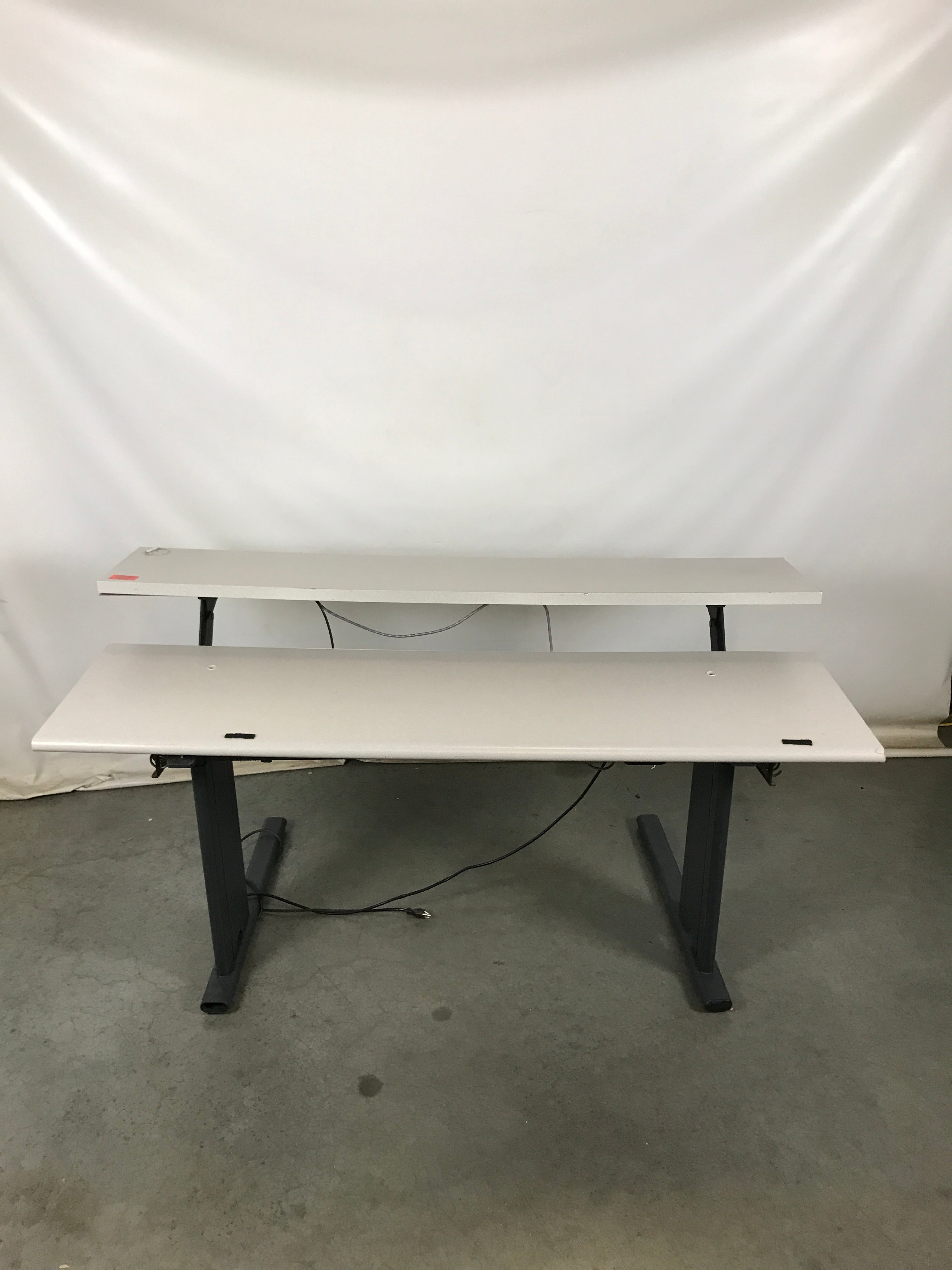 Gray Adjustable Desk with Upper Level Shelf