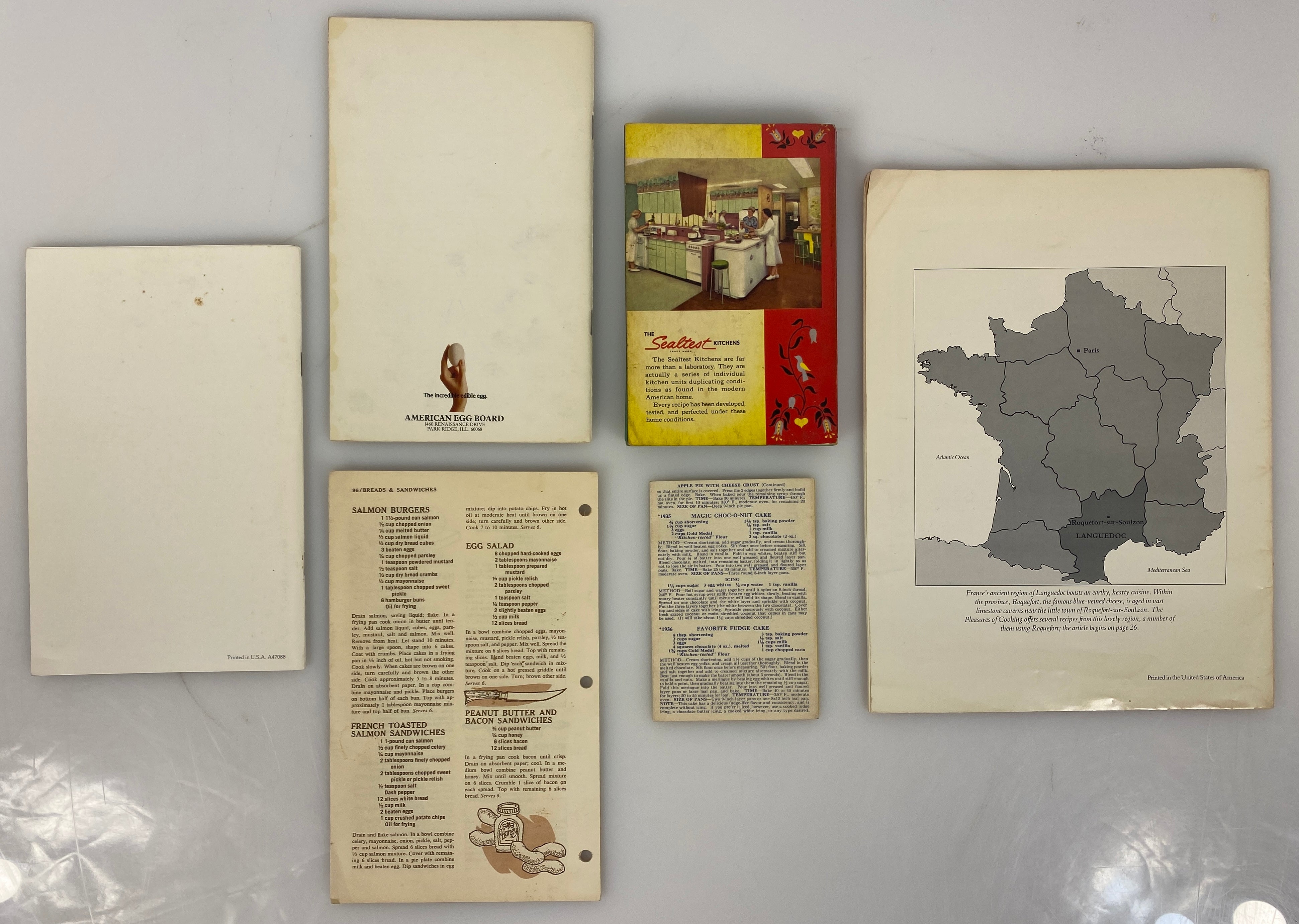 6 Recipe Books: Sealtest Kitchens/American Egg Board/Betty Crocker/Gold Medal