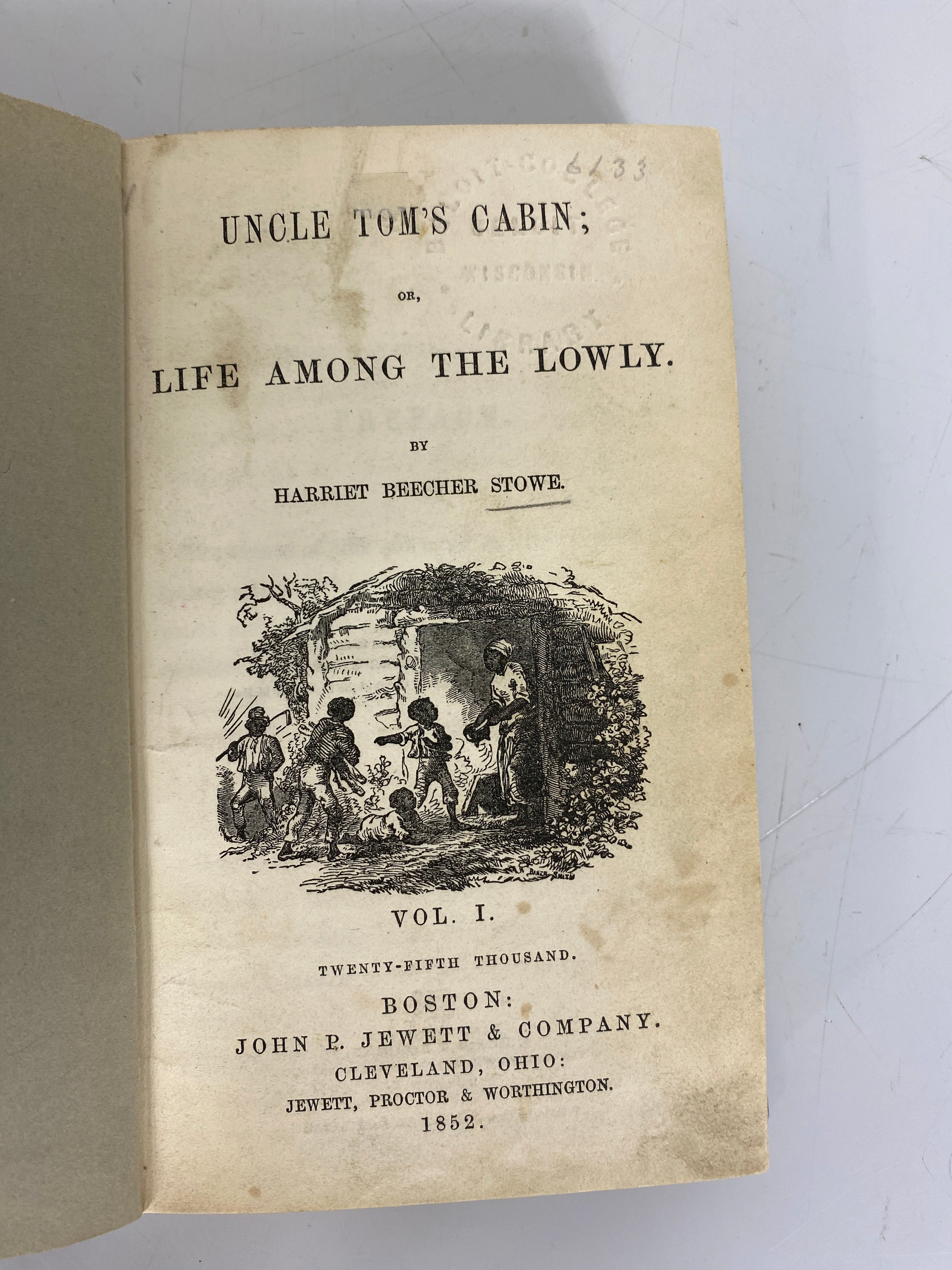 Uncle Tom's Cabin Vol 1 and 2 by Stowe 1st Ed Rebound Ex-Lib HC