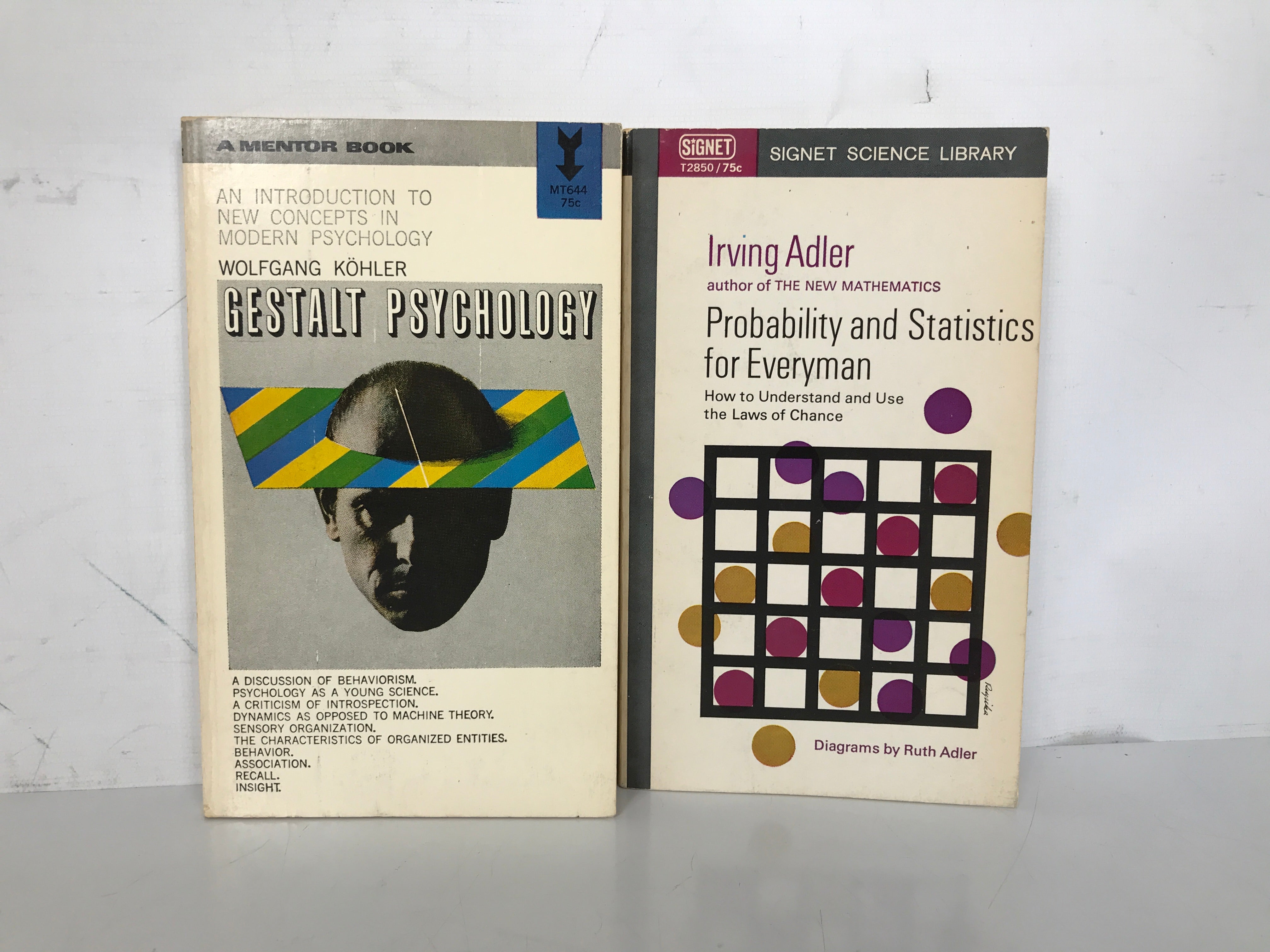 Lot of 2: Gestalt Psychology/Probability & Statistics for Everyman Vintage PB