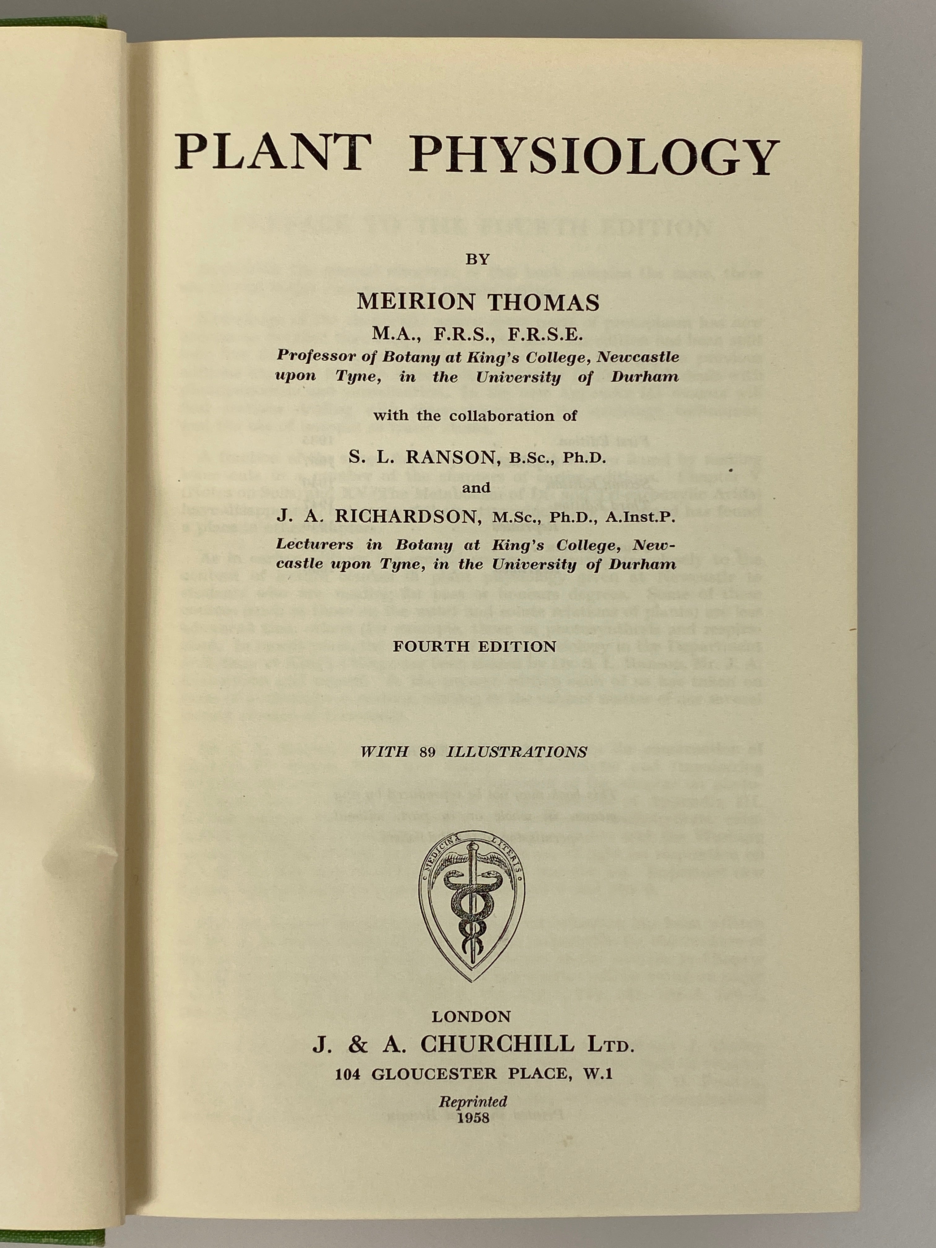Plant Physiology by Meirion Thomas 1958 Fourth Edition HC DJ