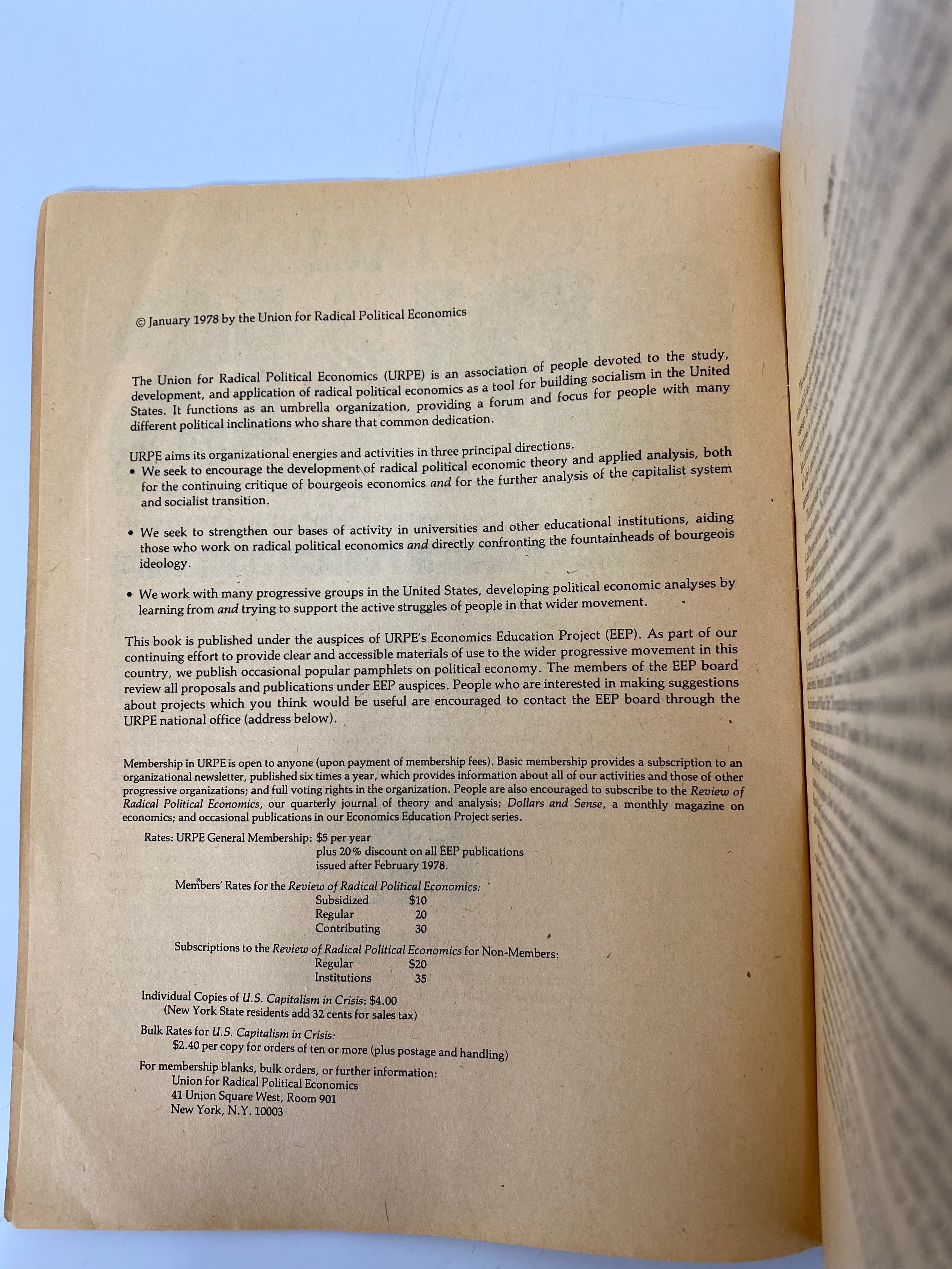 U.S. Capitalism in Crisis 1978 SC The Union for Radical Political Economics