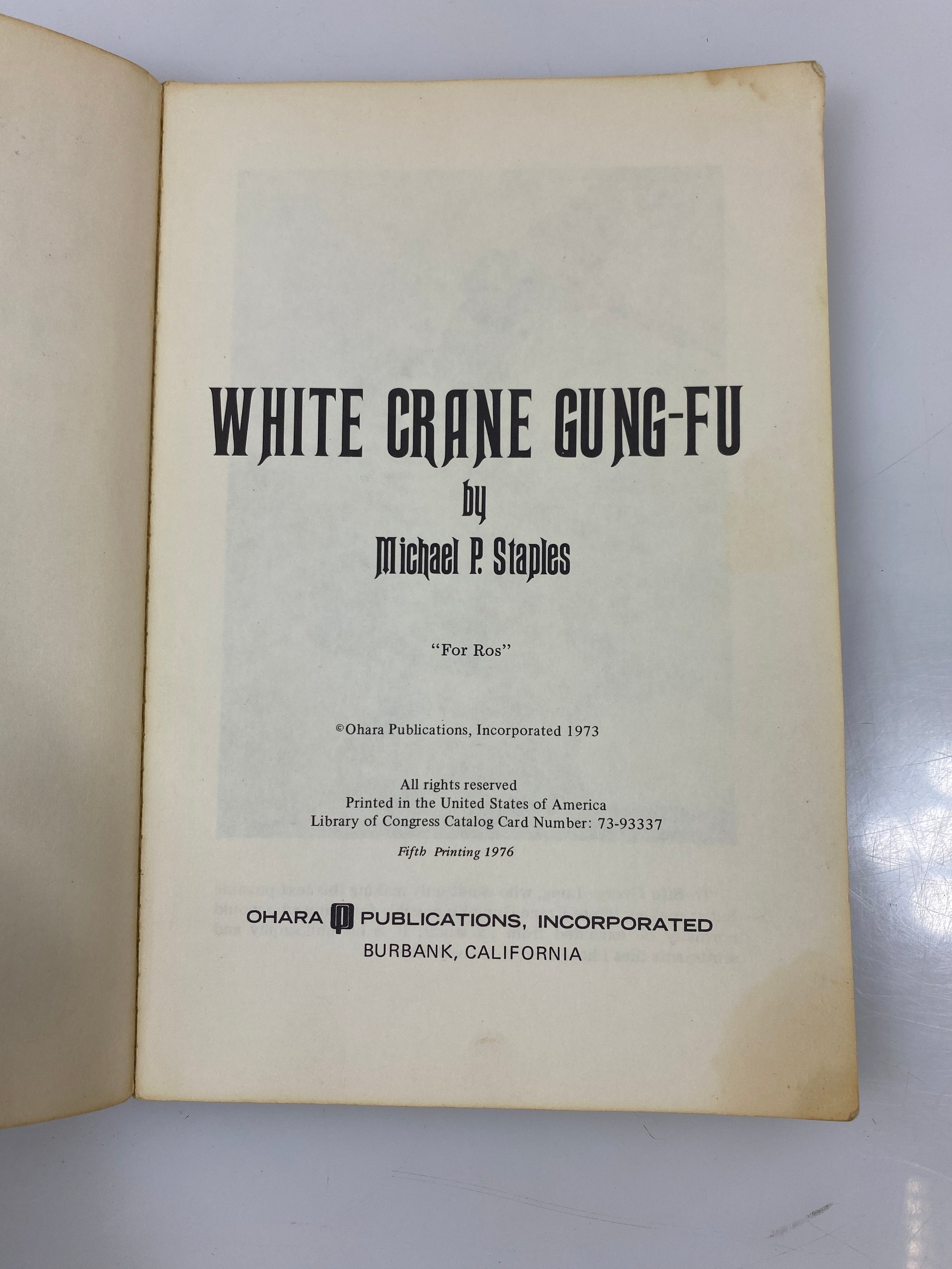 White Crane Gung-Fu by Staples 5th Print 1976 SC