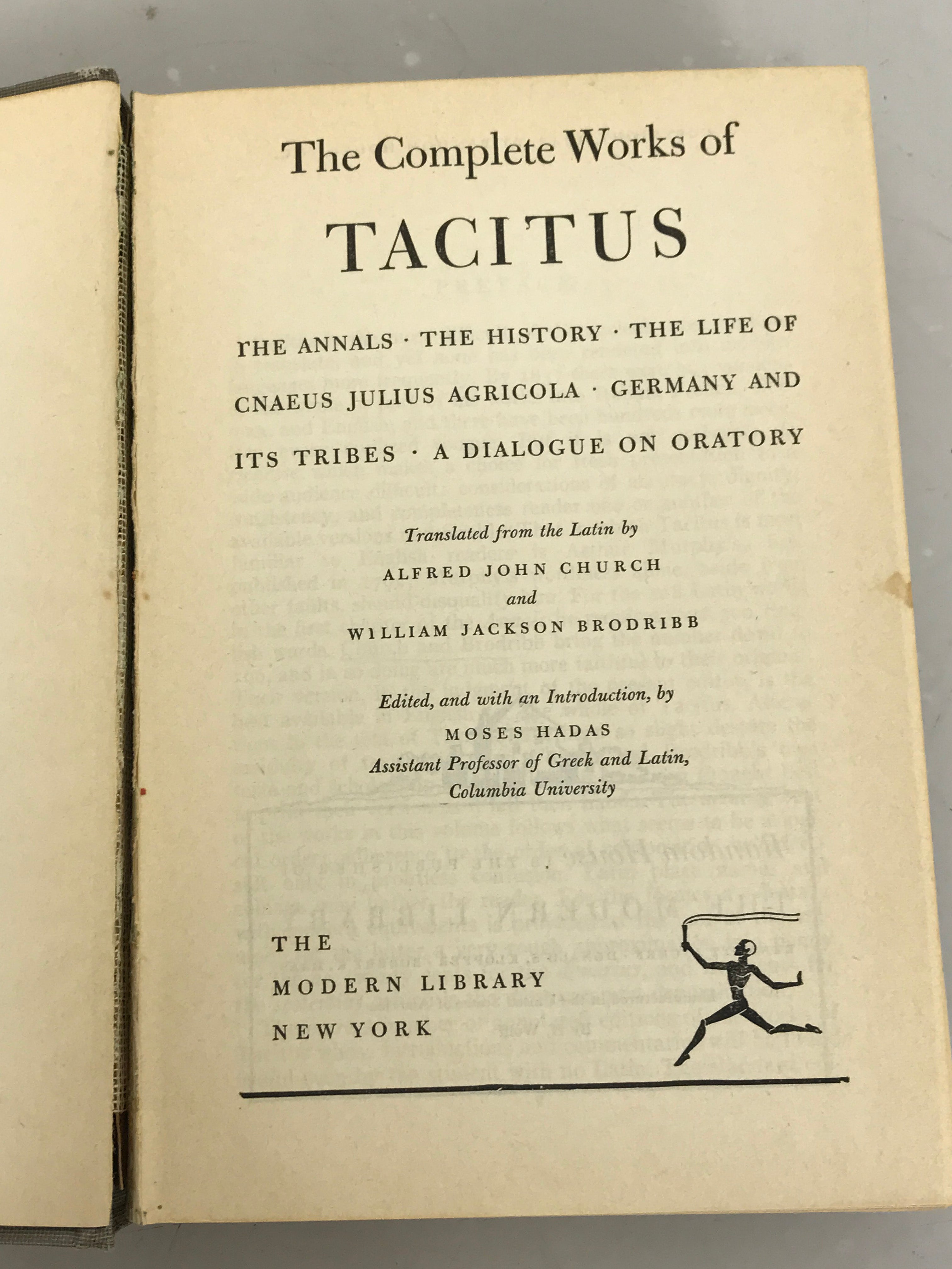 Modern Library Complete Works of Tacitus Moses Hadas 1942 HC DJ