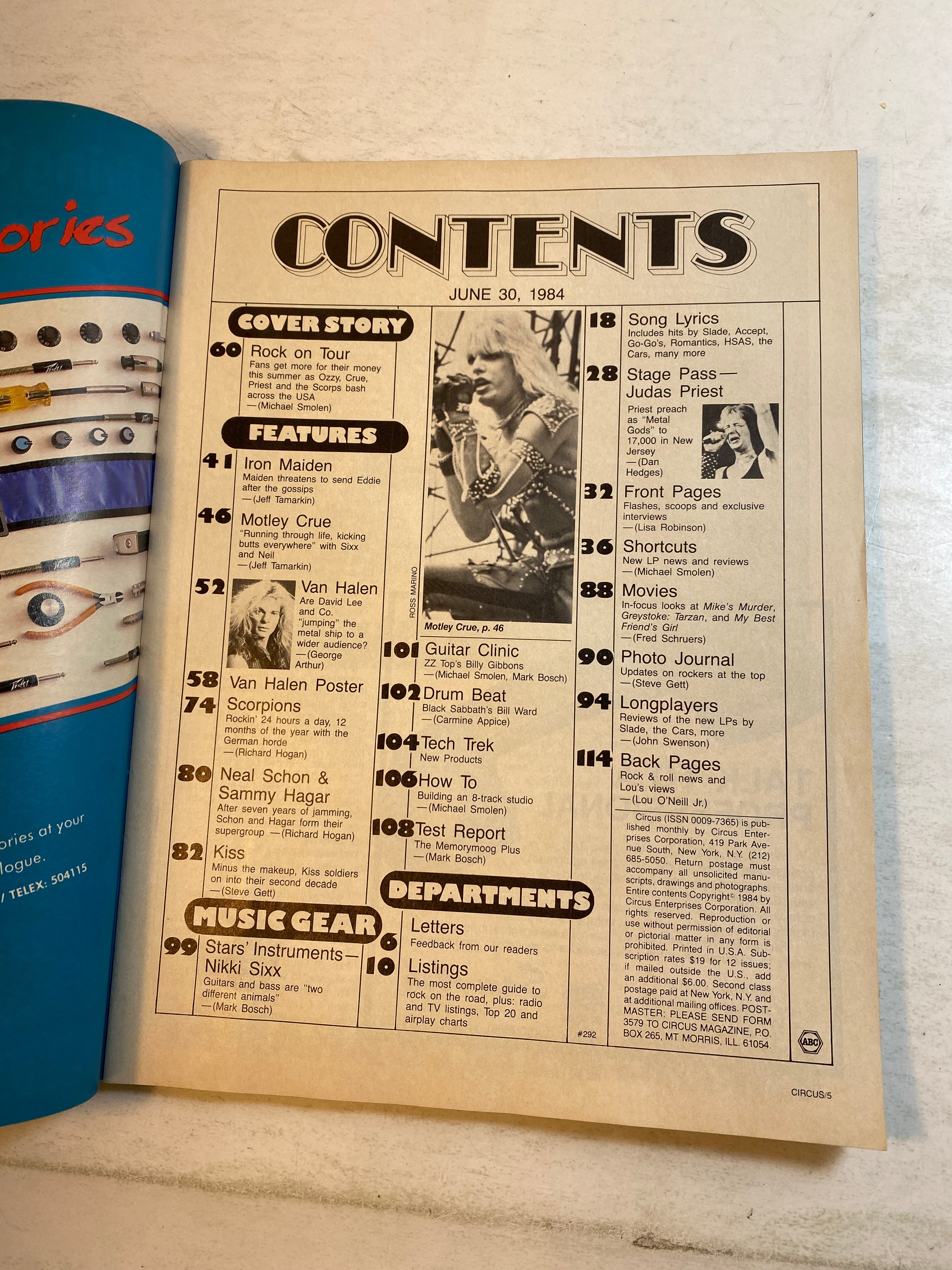 Circus Magazine June 30, 1984 Song Lyrics