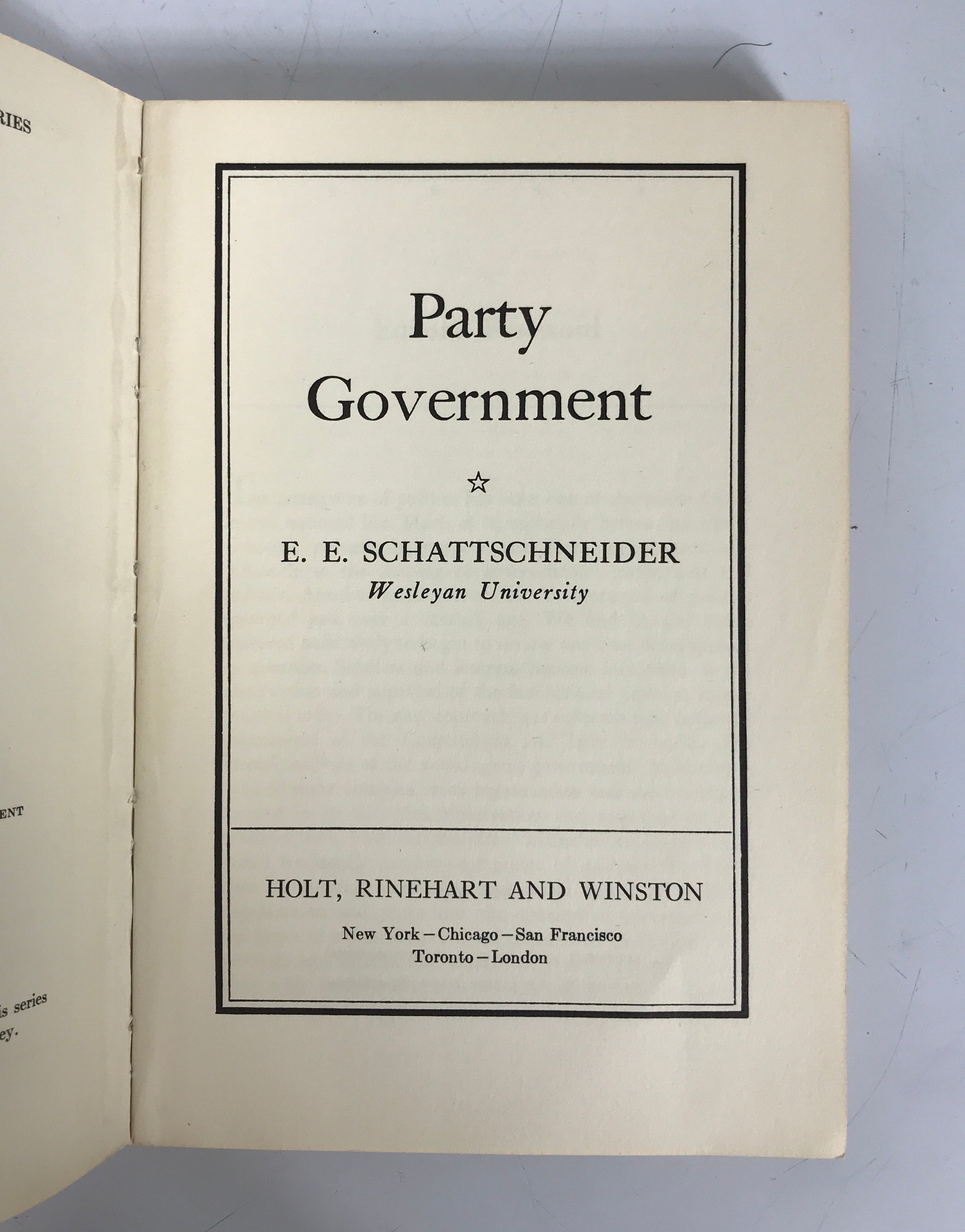 Party Government American Government in Action 1942 Schattschneider SC
