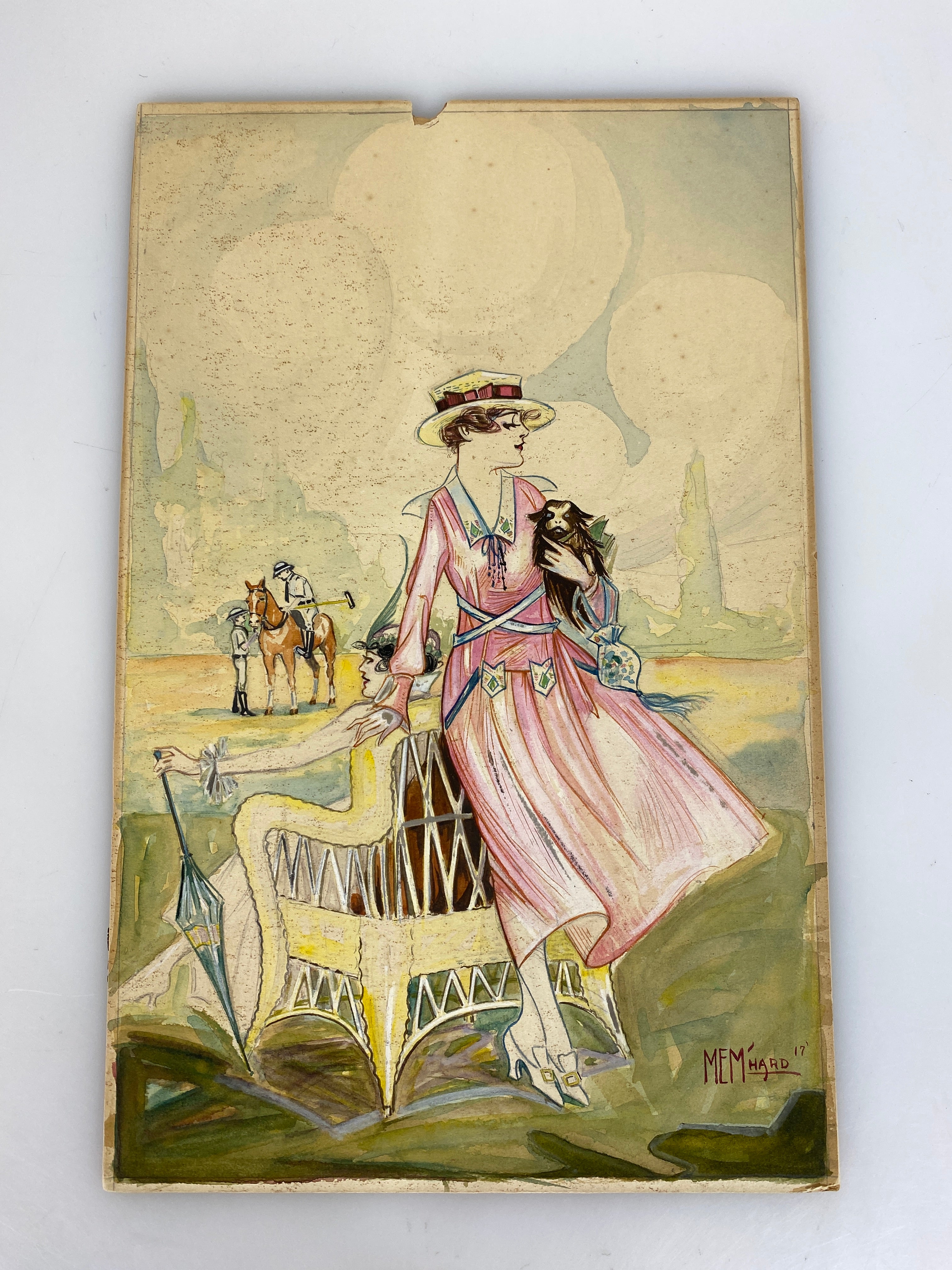 Original Watercolor Painting 1917 Mem'Hard