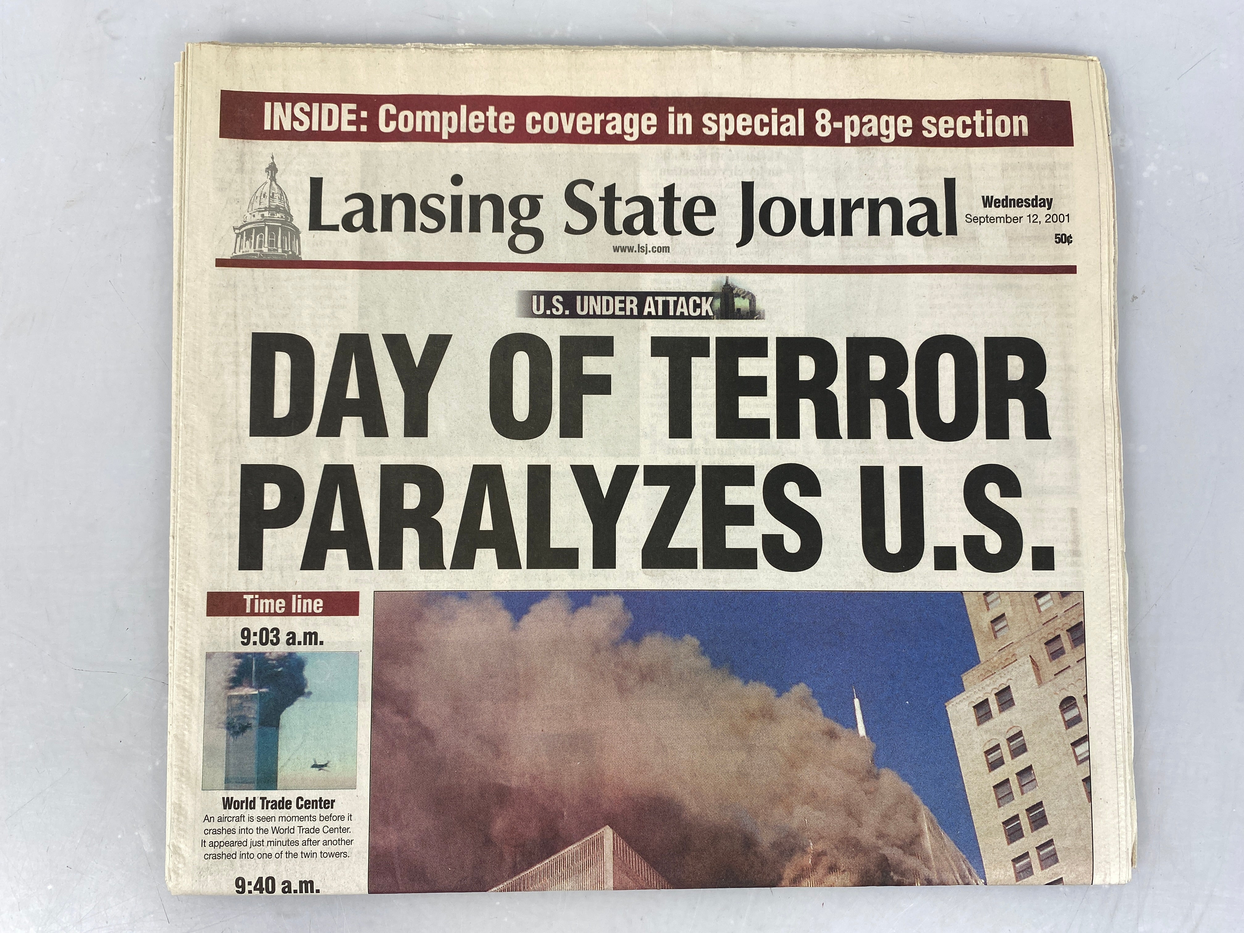 Lansing State Journal Lansing, MI Newspaper 9/12/2001 (9/11 issue)
