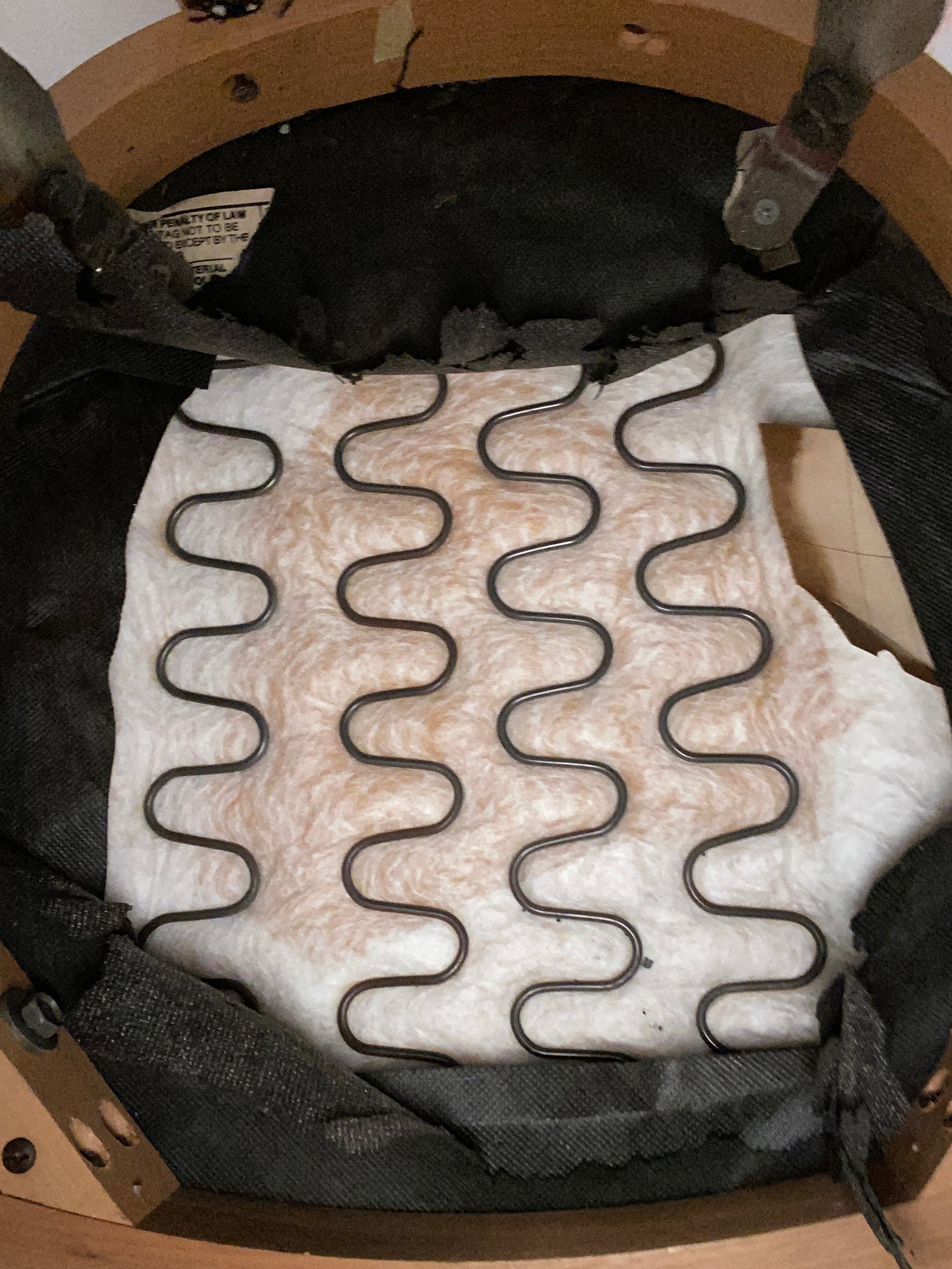 Blue Geometric Patterned Chair with a Wooden Frame