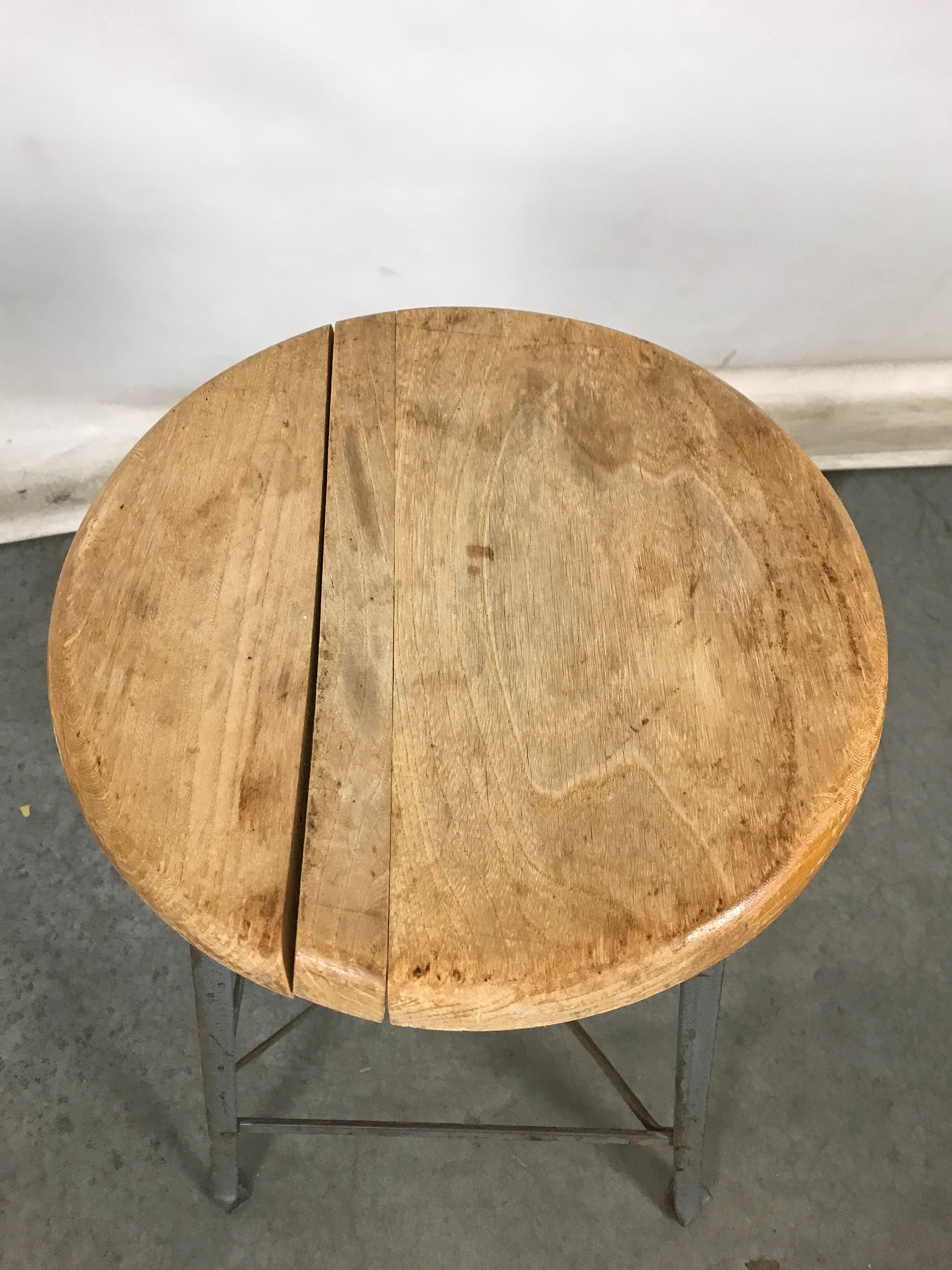 Cracked Wood Stool with Metal Base
