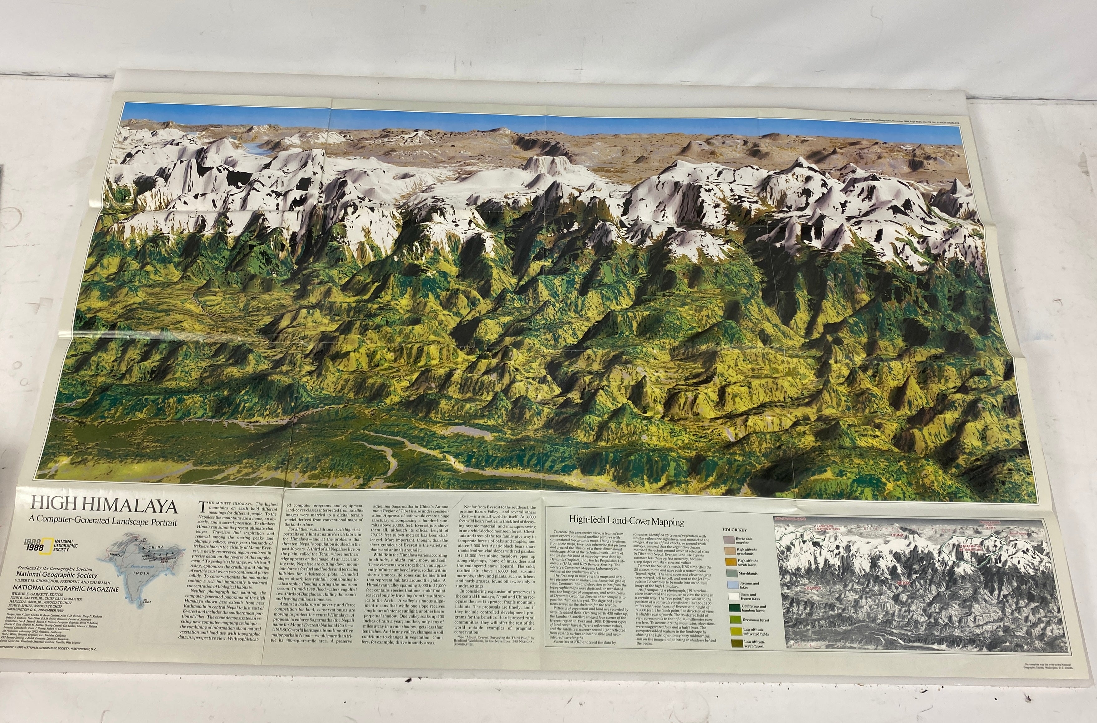 3 Vintage National Geographic Maps: High Himalaya/Mount Everest