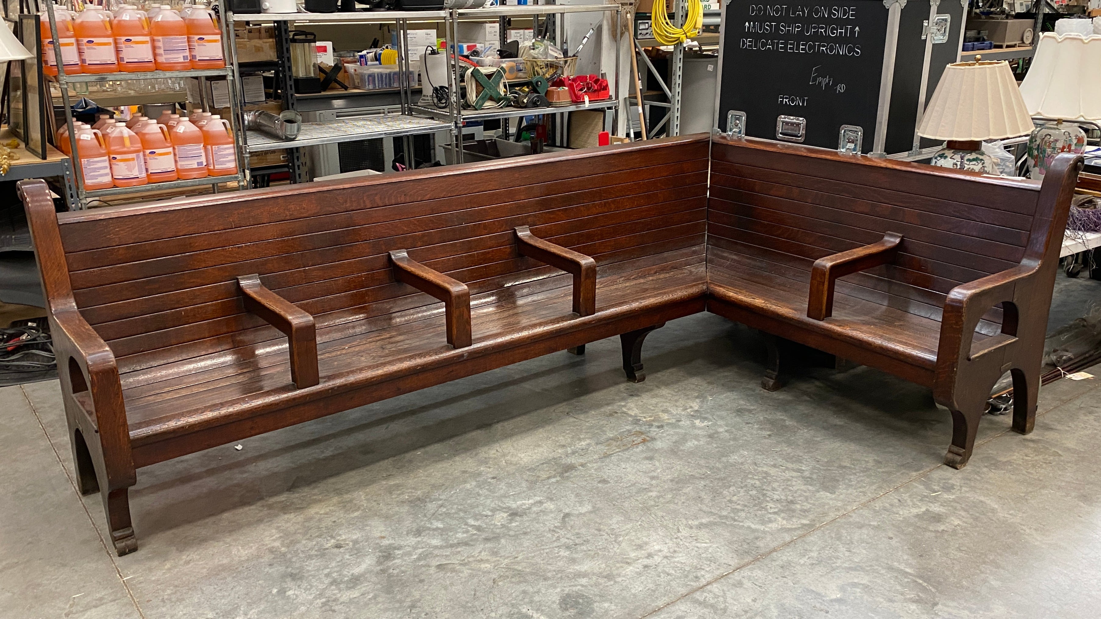 Antique J.S Ford Johnson & Co Lansing Union Station Hard Wood Bench