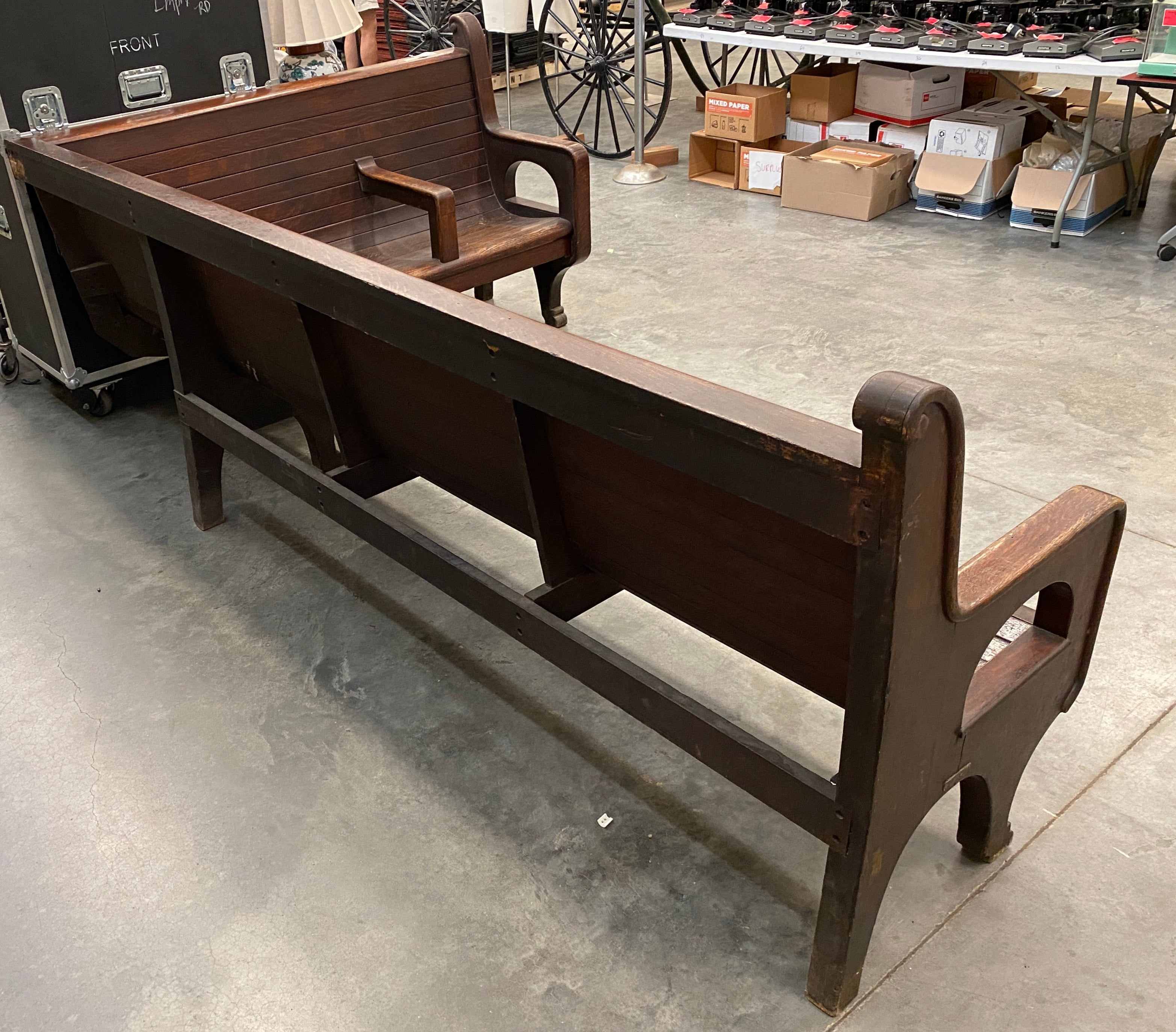 Antique J.S Ford Johnson & Co Lansing Union Station Hard Wood Bench